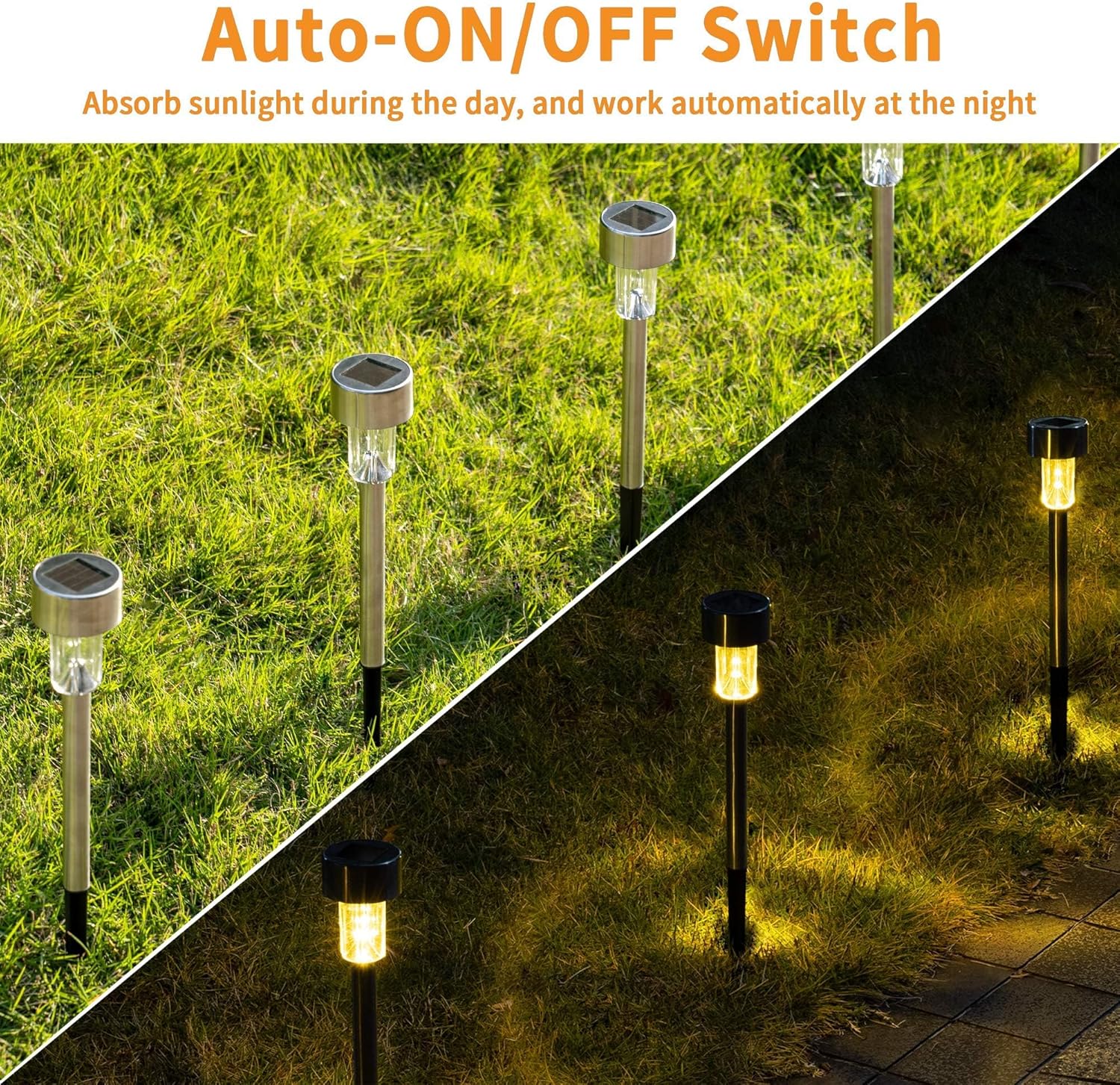 GIGALUMI Solar Pathway Lights, Stainless Steel IP44 Waterproof Auto On/Off Outdoor LED Solar Landscape Lights for Garden, Yard, Patio, Path and Walkway(20 Pack, Warm White)