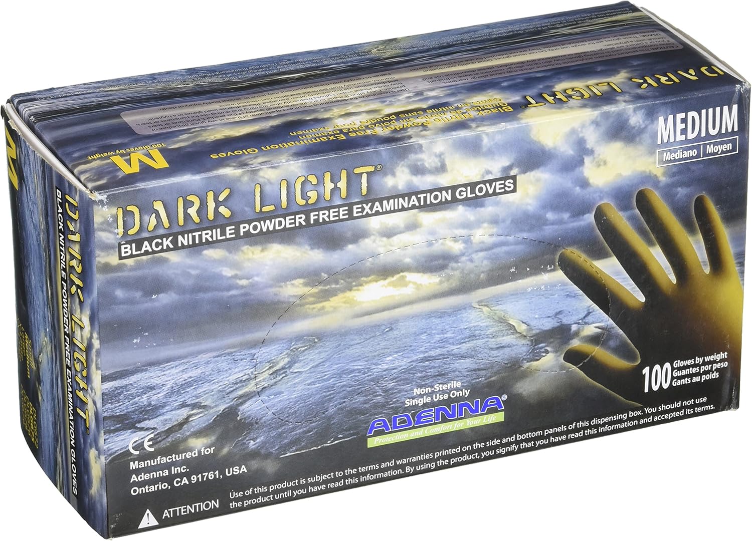 Adenna Dark Light 9 mil Nitrile Powder Free Exam Gloves (Black, Medium) Box of 100 - Pack of 2