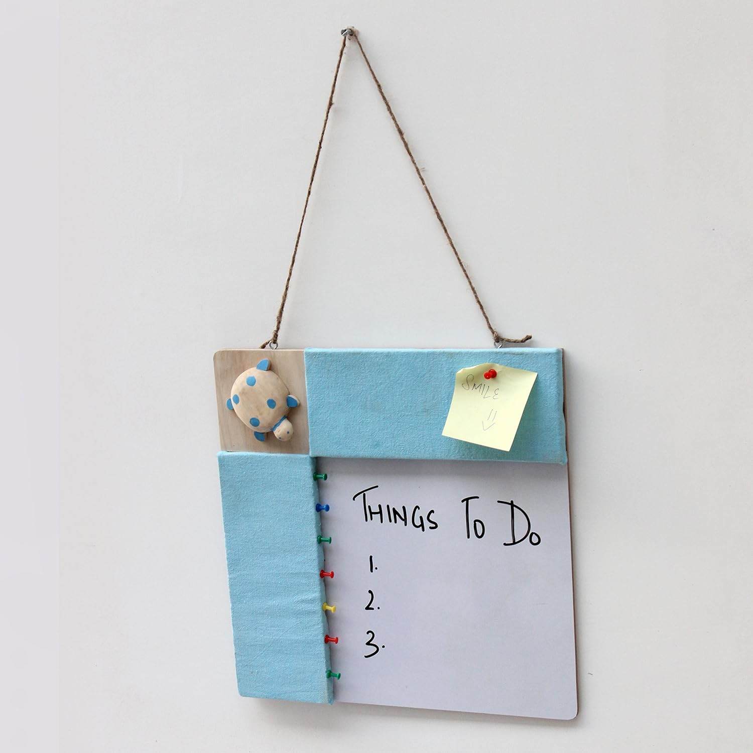 IVEI Blue pin Board and whiteboard Combination - Dry Erase Board - Bulletin Board - Innovative Organizer - for Kids and Adults - with a Handcrafted Turtle