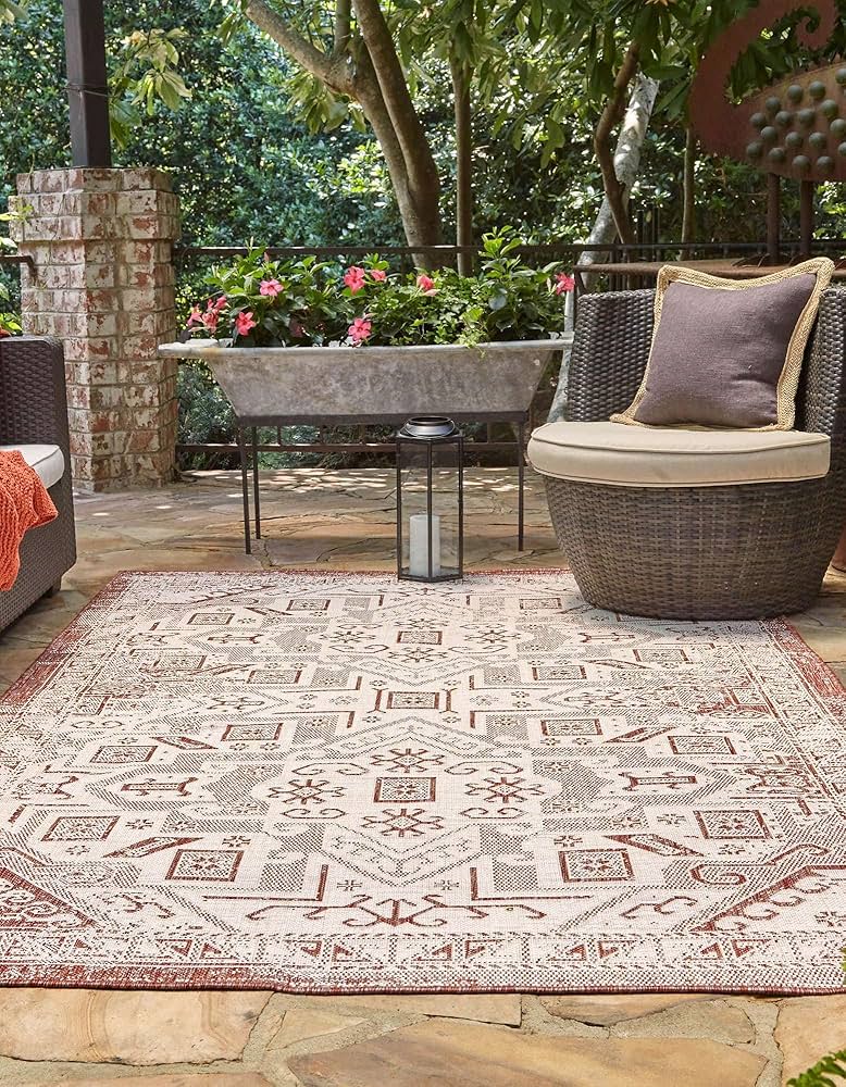 vintage USA fablic ラグ Amazon.com: Unique Loom Outdoor Aztec Collection Area Rug - Coba