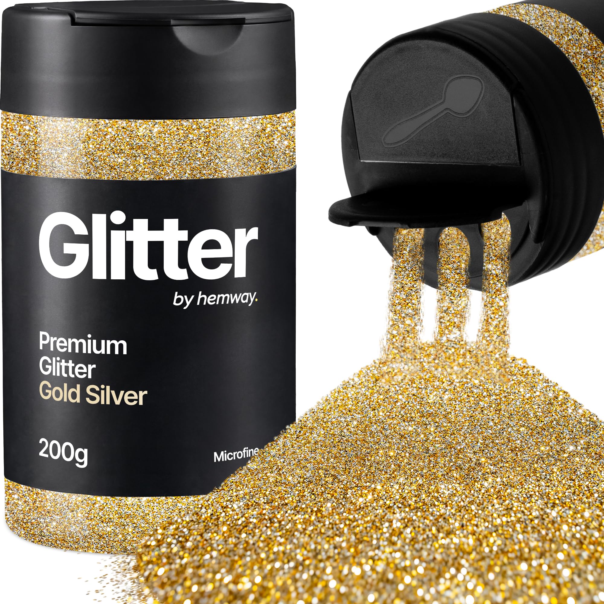 Hemway Gold Silver Glitter Shaker, 200g Microfine Glitter for Crafts Metallic Flake Sequins for Resin & Epoxy Crafts for Decorating, Halloween, Christmas, Nail, Face, Art