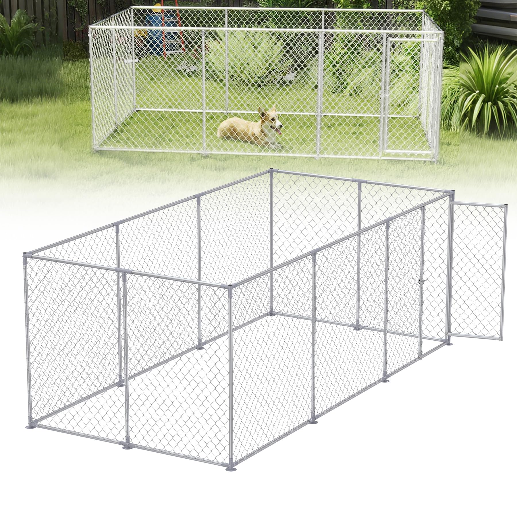 UISEBRT Hundezwinger Hundehütte Outdoor Hundehaus 400x200x150 cm Hundekäfig Welpenlaufstall Verschließbares Riegelsystem und Sicheres Design