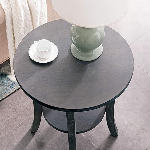 Miniatura 27 de Leick Home 10036 Mesa auxiliar redonda de cristal con estante, cereza chocolate y vidrio tintado Roble chocolate/vidrio,Gris (rustic gray),Roble