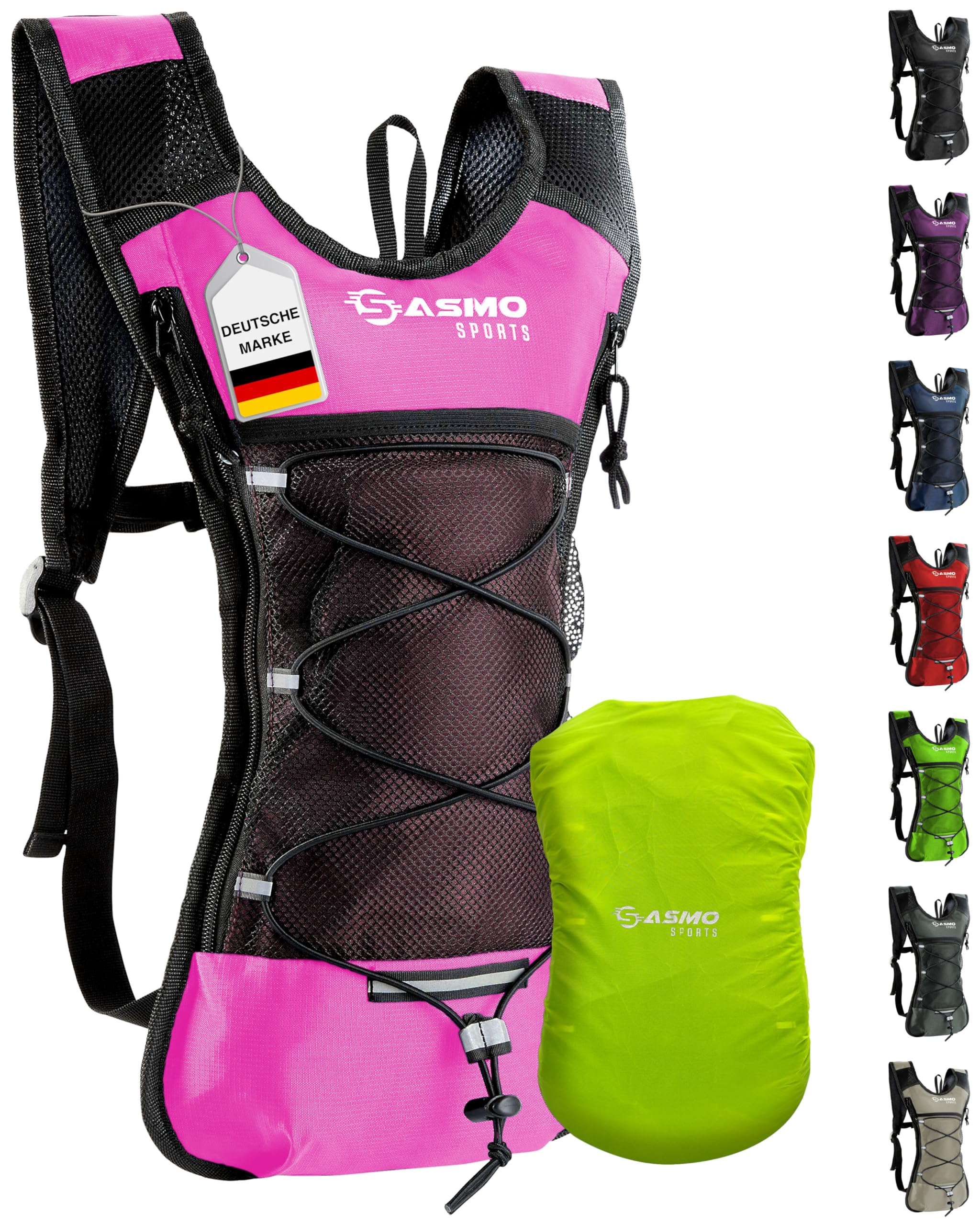 SASMO® Trinkrucksack mit Thermofach | Trinkrucksack Laufen - Ultraleicht 300g & 6L | Laufrucksack mit Trinkblase 2l, BPA-Frei | Rucksack mit Trinkblase & Reflektoren | Laufen, Fahrradfahren