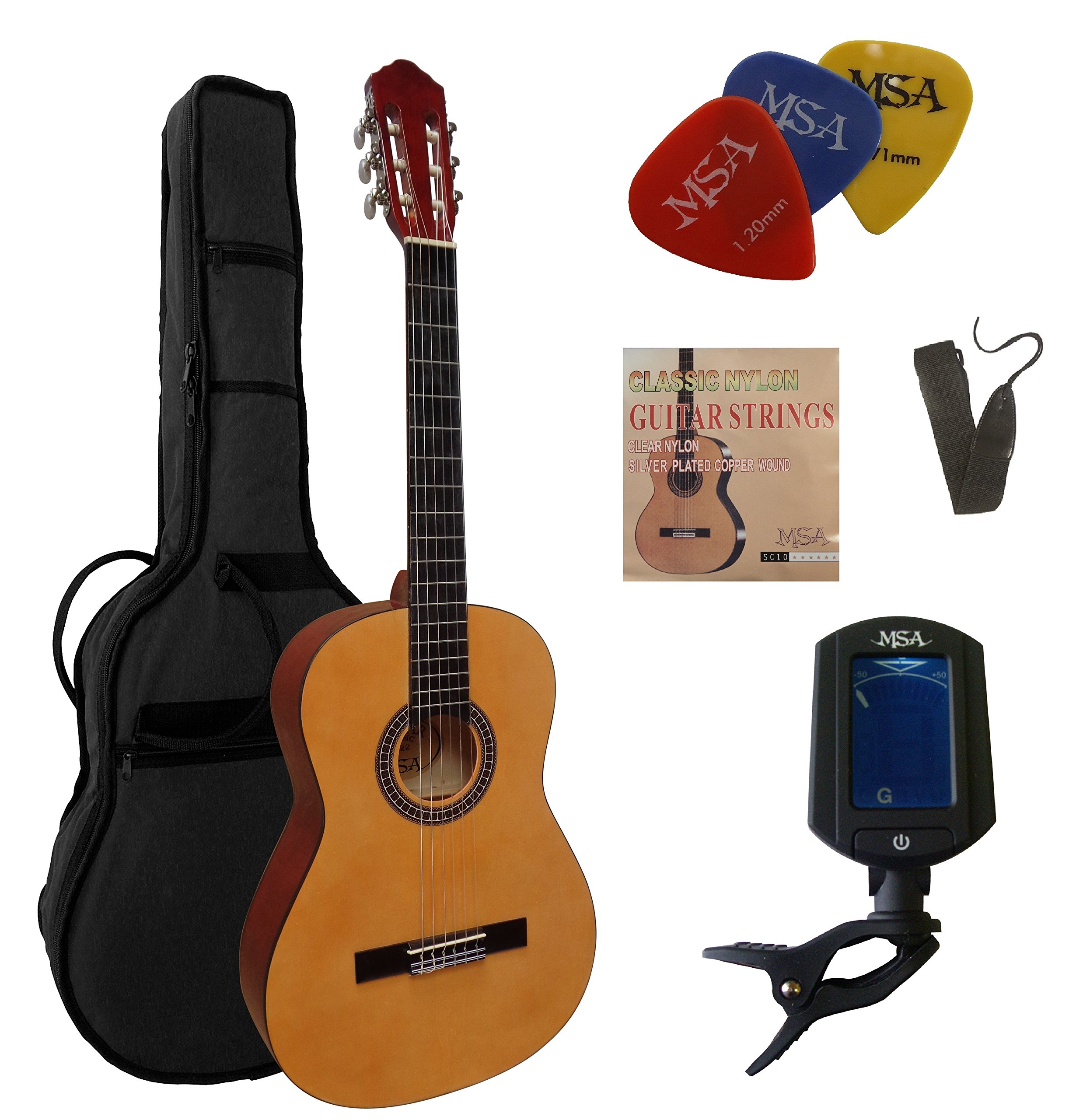 4/4 GITARRE - KONZERTGITARRE IM SET - CLASSIC - NATUR - DECKE LINDENHOLZ - TASCHE - BAND - SAITEN - 3xPIK - STIMMGERÄT ET33B - C22