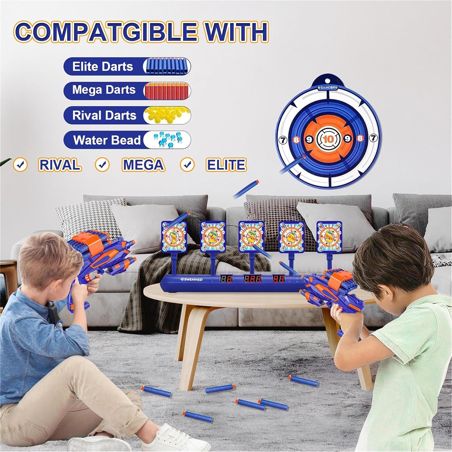 Digital Shooting Targets for Nerf Guns Practice Toy, Upgrade 5 Targets Auto Reset 3 Game Mode Electronic Scoring, Ideal Fun Gifts Toys for Age 5,6,7,8,9,10,11,12,13+ Year Old Kids/Boys/Girls image 6 of 8 B08J6TCGQX
