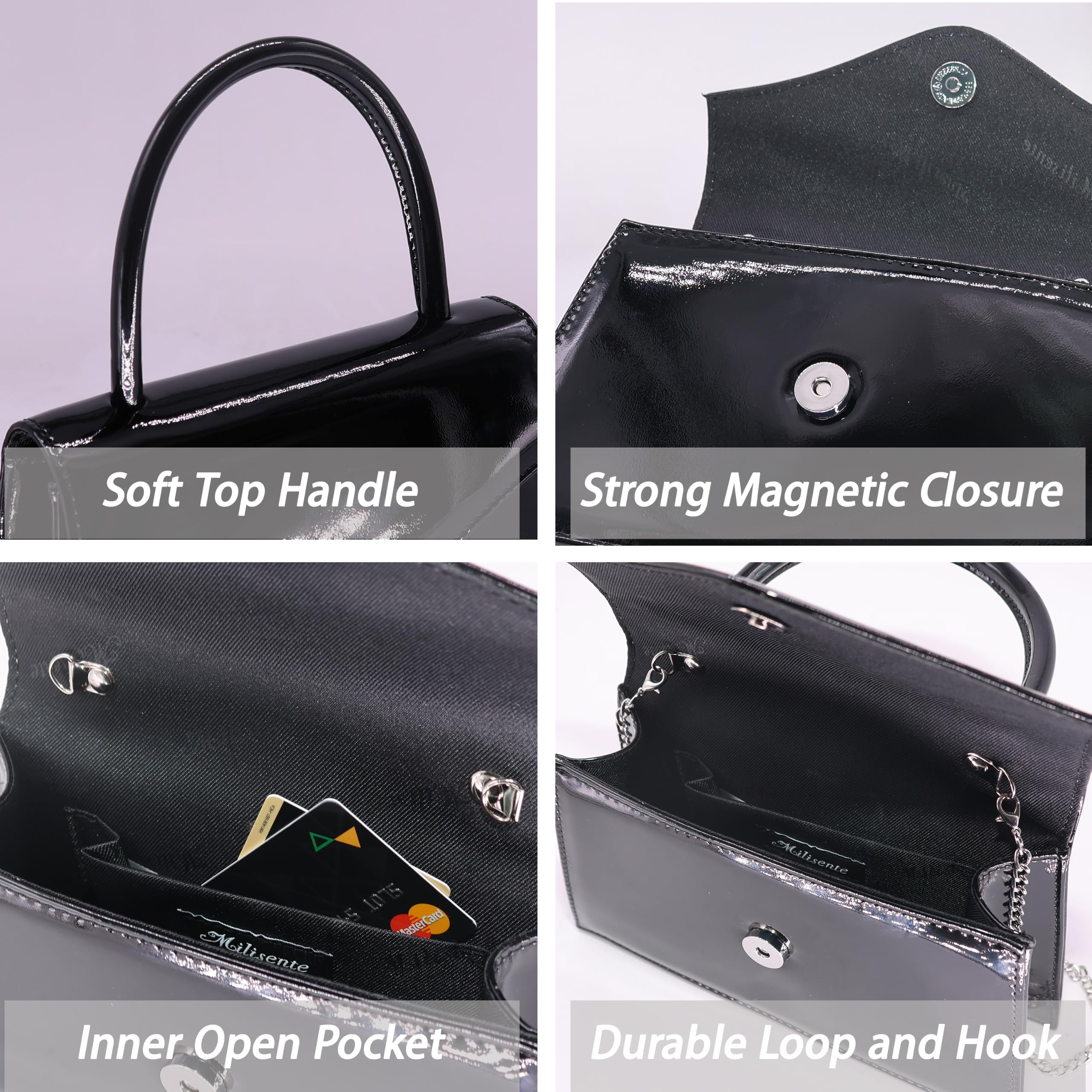 Women's Evening Bag Bridal Party Clutch Purses Cocktail Prom Handbags with Patent Leather