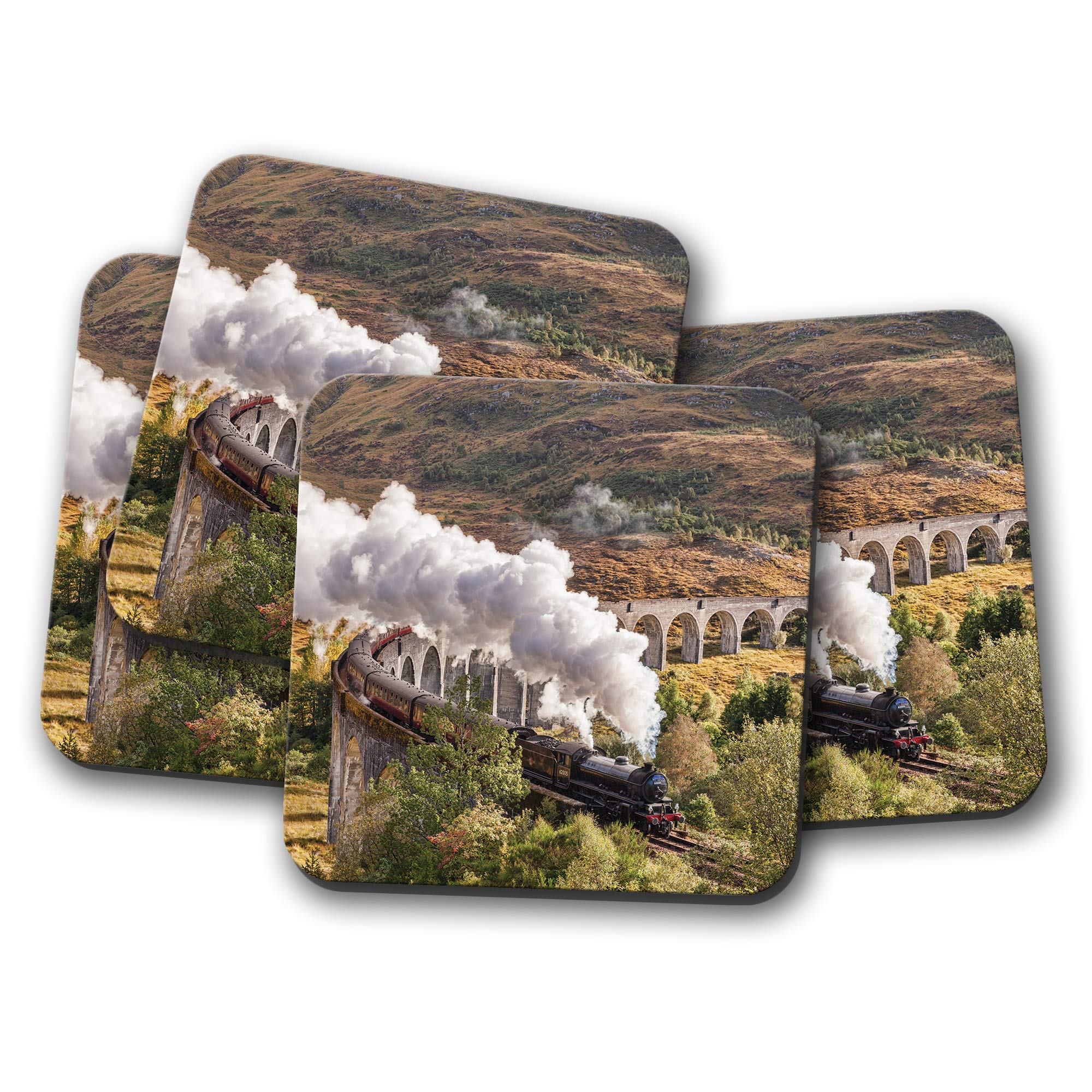 4 Set - Jacobite Steam Engine Coaster - Glenfinnan Viaduct Train Fun #16235