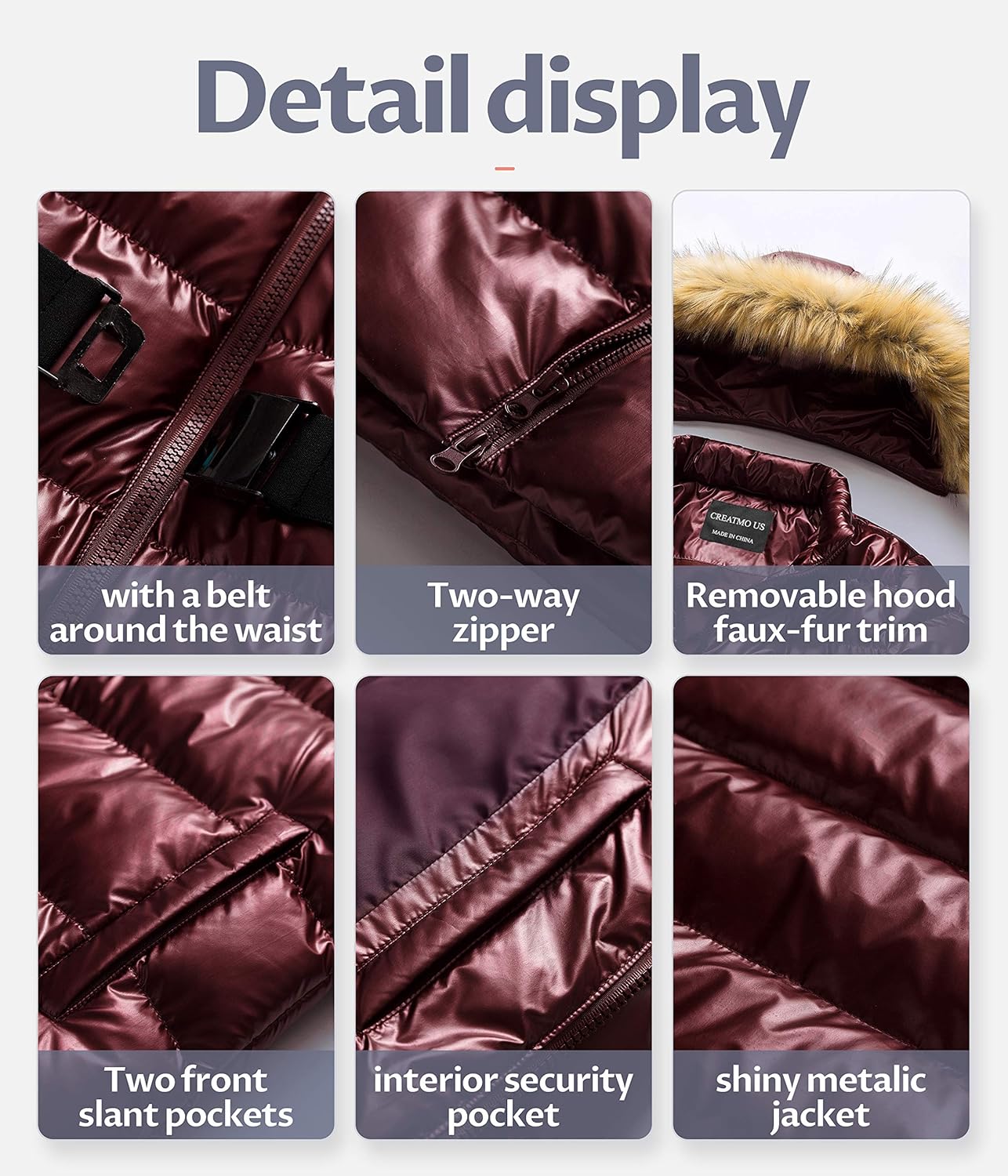 CREATMO US Women's Long Winter Faux Fur Coat Puffer Warm Jacket with Detachable Hood - Image 6