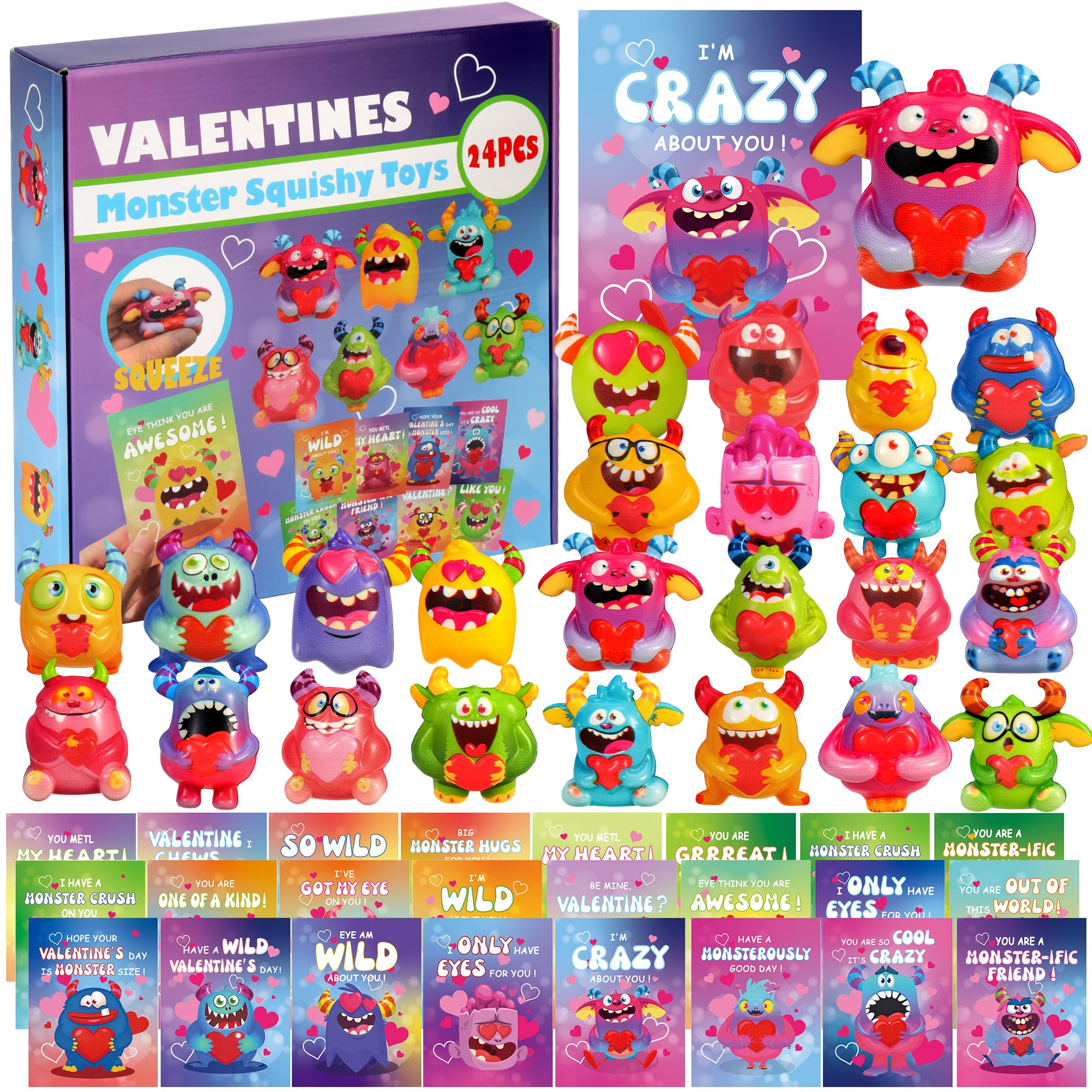 Amazon.com: 24Pcs Monster Valentines Day Gifts for Kids with Cards