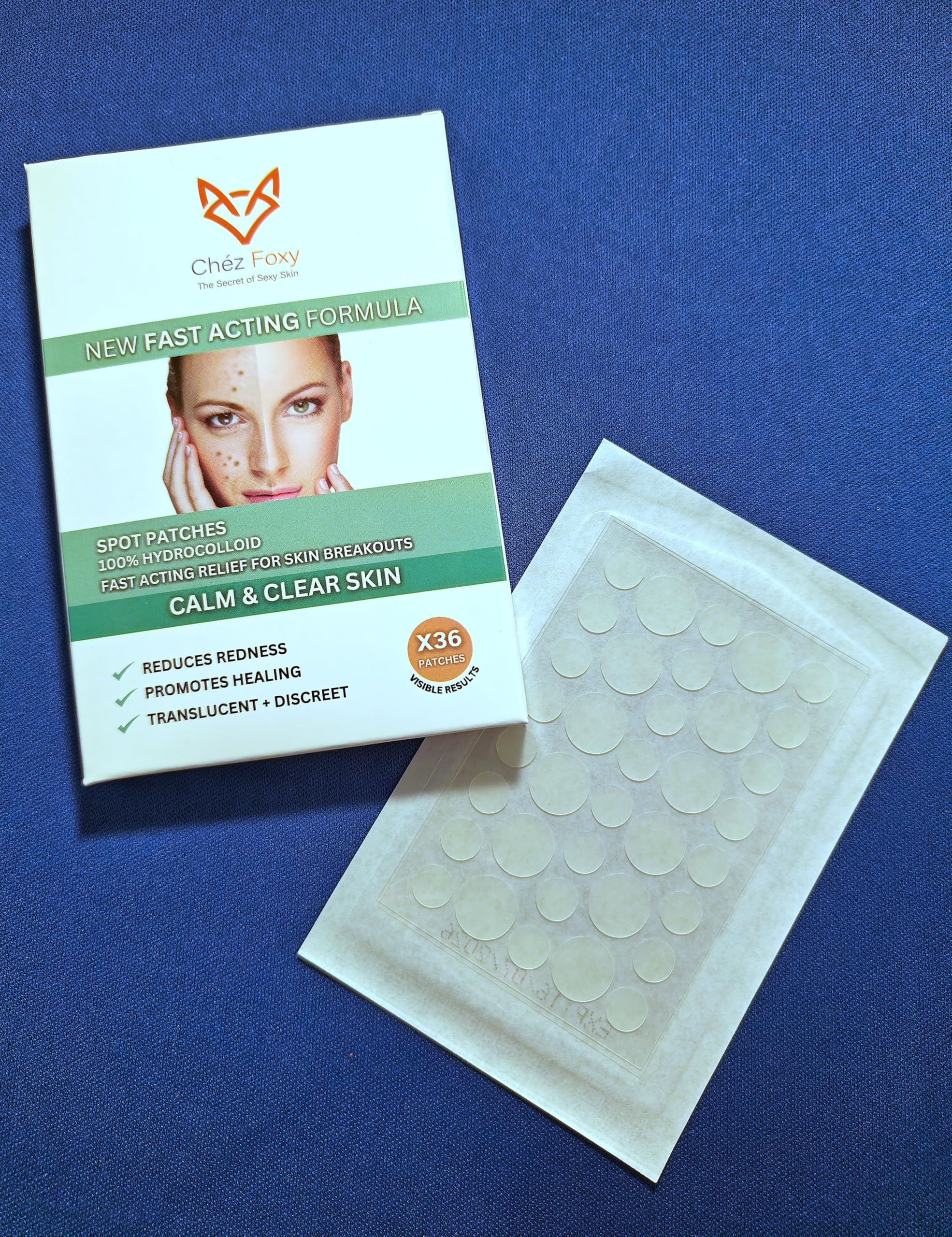FAST ACTING SPOT PATCHES by Chéz Foxy. Breakout Pimple Patches (pack of 36) Invisible Hydrocolloid Acne Patches