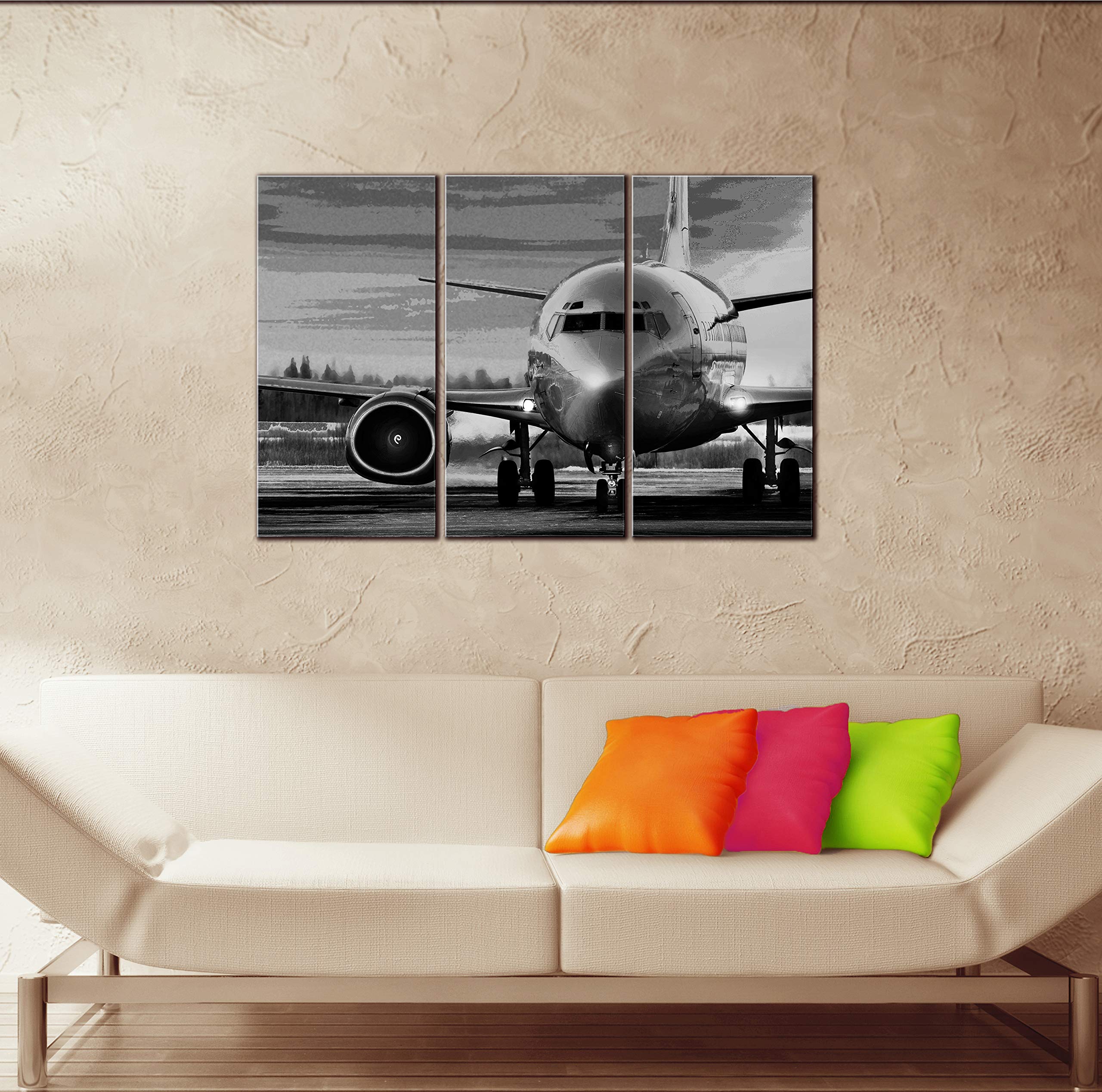 Retro muurkunst prints abstracte blanco witte vliegtuig landschapsschilderijen vliegtuig landschap poster canvas kunst muur foto 60 x 120 cm (24 x 47