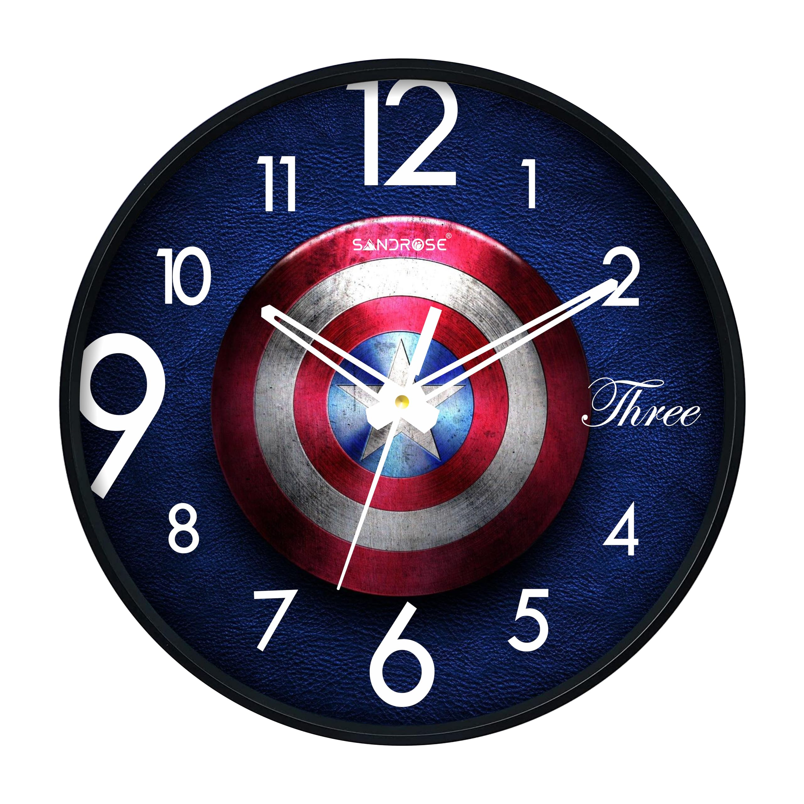 SANDROSE Round Plastic Wall Clock with Plastic and Glass for Home Living Room Kids Bedroom -10 inches (Avenger Design)-image-1
