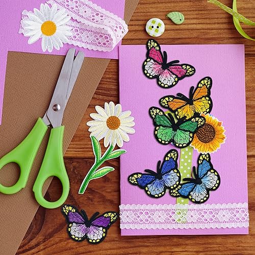 Miniatura 4 de 100 parches de flores y mariposas para planchar o coser, bonitos parches bordados de rosas para ropa, parches de margaritas decorativos grandes y