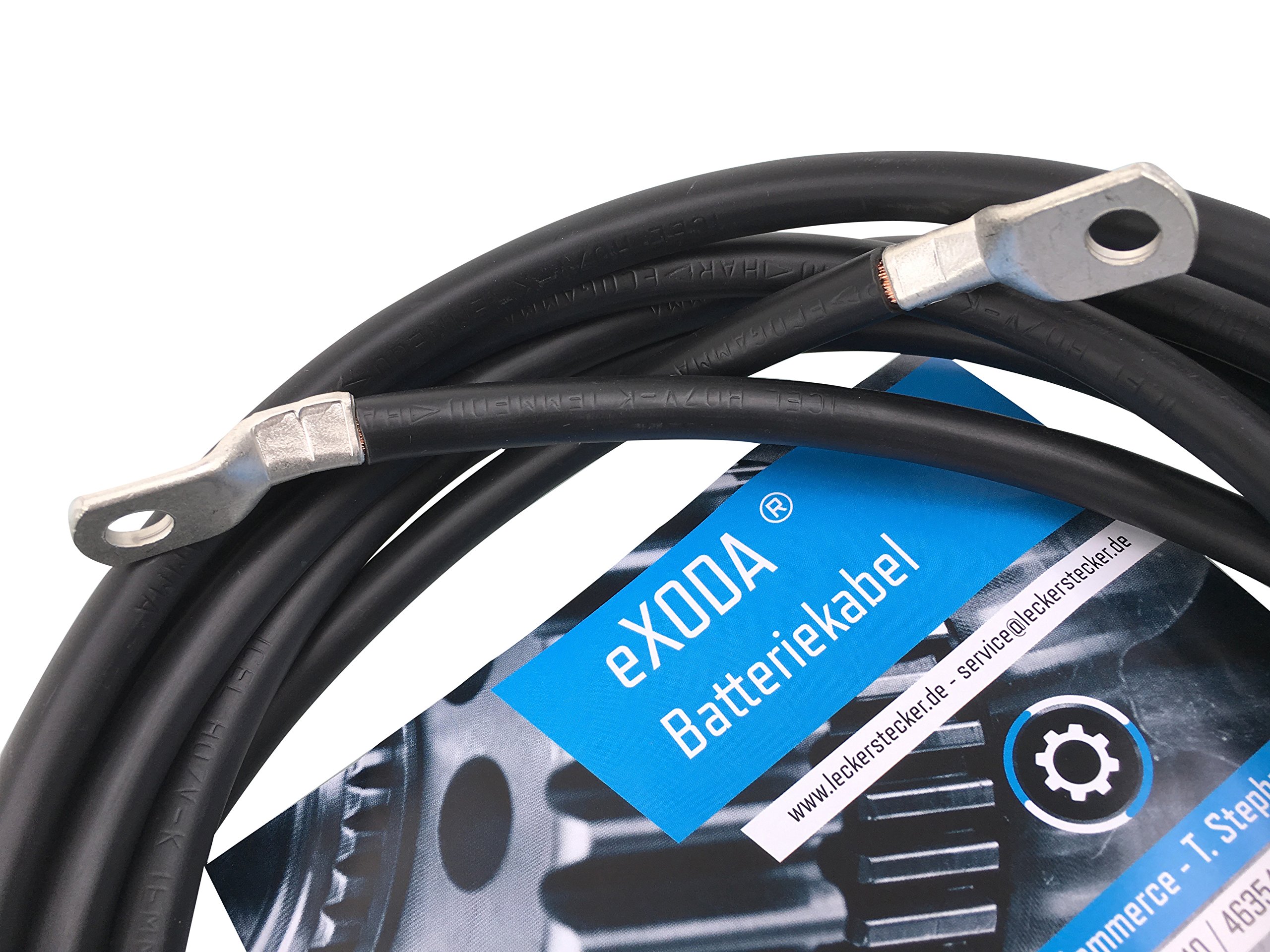 Exoda cable de batería flexible de 35 mm² 300 cm negro con terminales M8 | Cable de batería, 300 cm de longitud, negro, terminales M8, resistente al calor hasta 70 grados, alta flexibilidad, hecho en