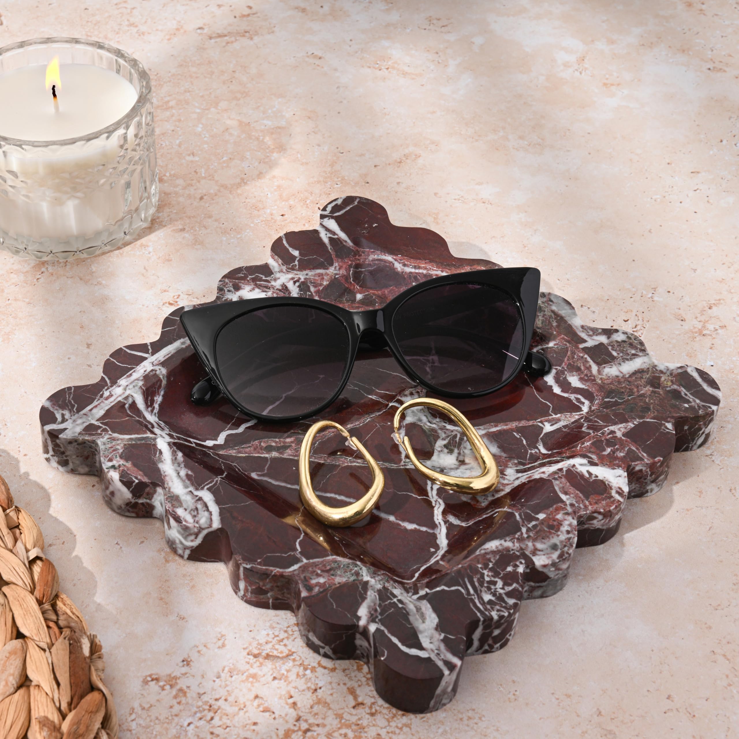 Marble Home Accessory Tray, Elegantly Designed Multi-Purpose Tray, Decorative and Versatile for Living Room, Bathroom, Office, Kitchen (Rosso Lempato)