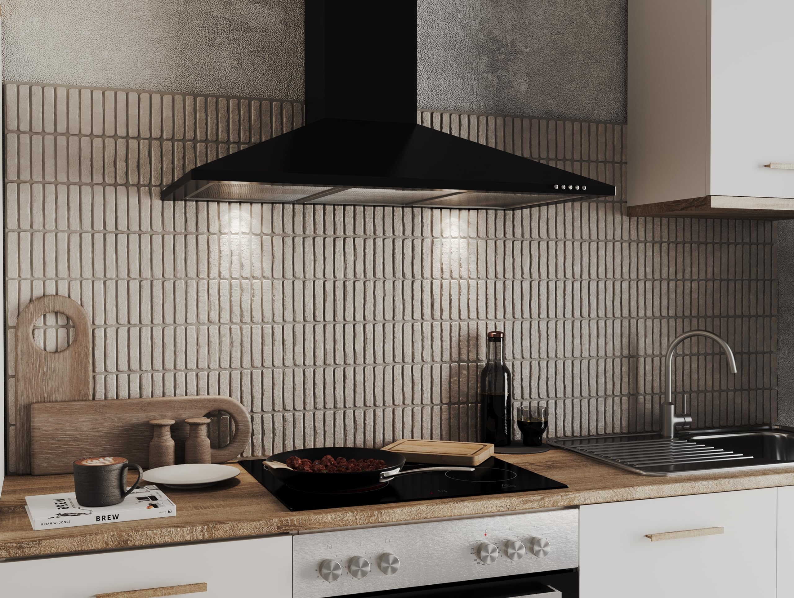 Respekta Dunstabzugshaube Karena / Kaminhaube 90 cm / Metallgehäuse schwarz matt /Abluft - und Umluftfunktion / CH22055-90 S / 53 – 68 dB