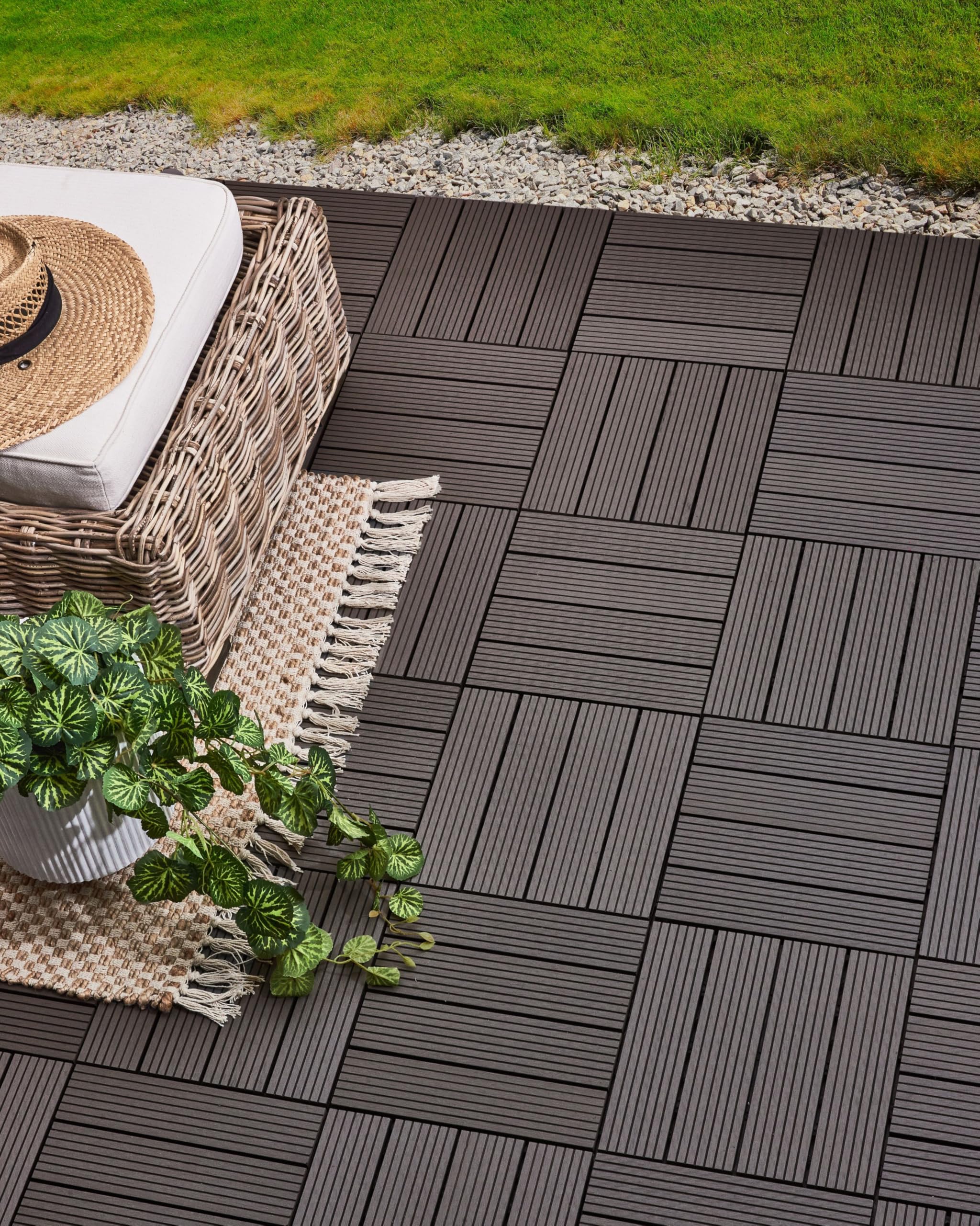Caillebotis Composite WPC à Emboîtement Résistant aux Intempéries Dalles de Terrasse Gris Graphite Ateleta