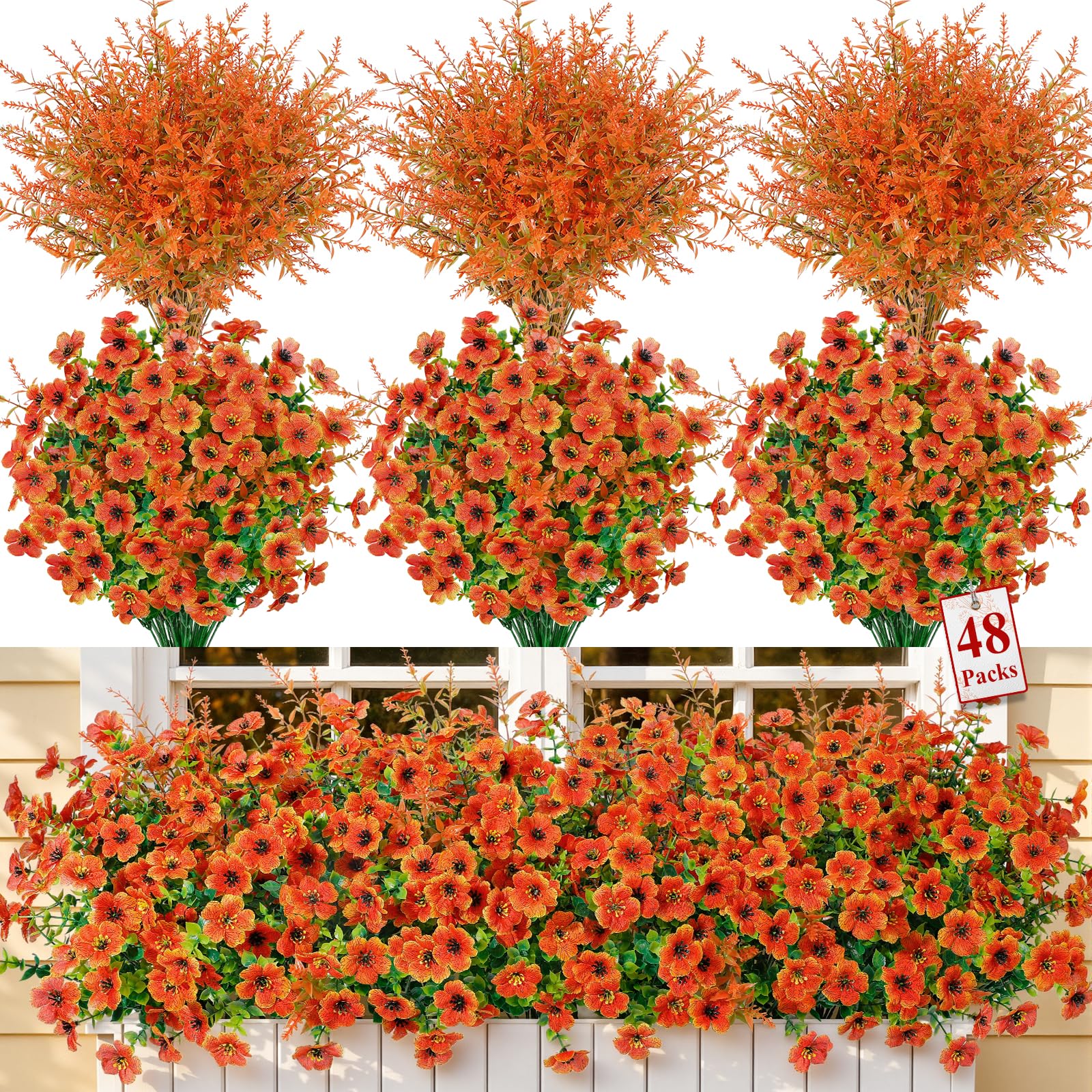 SHareconn 48 fasci di fiori artificiali per decorazione esterna, piante finte in seta finta colorata, margherita, eucalipto, lavanda, resistenti ai raggi UV, per esterni, casa, portico, patio, interni