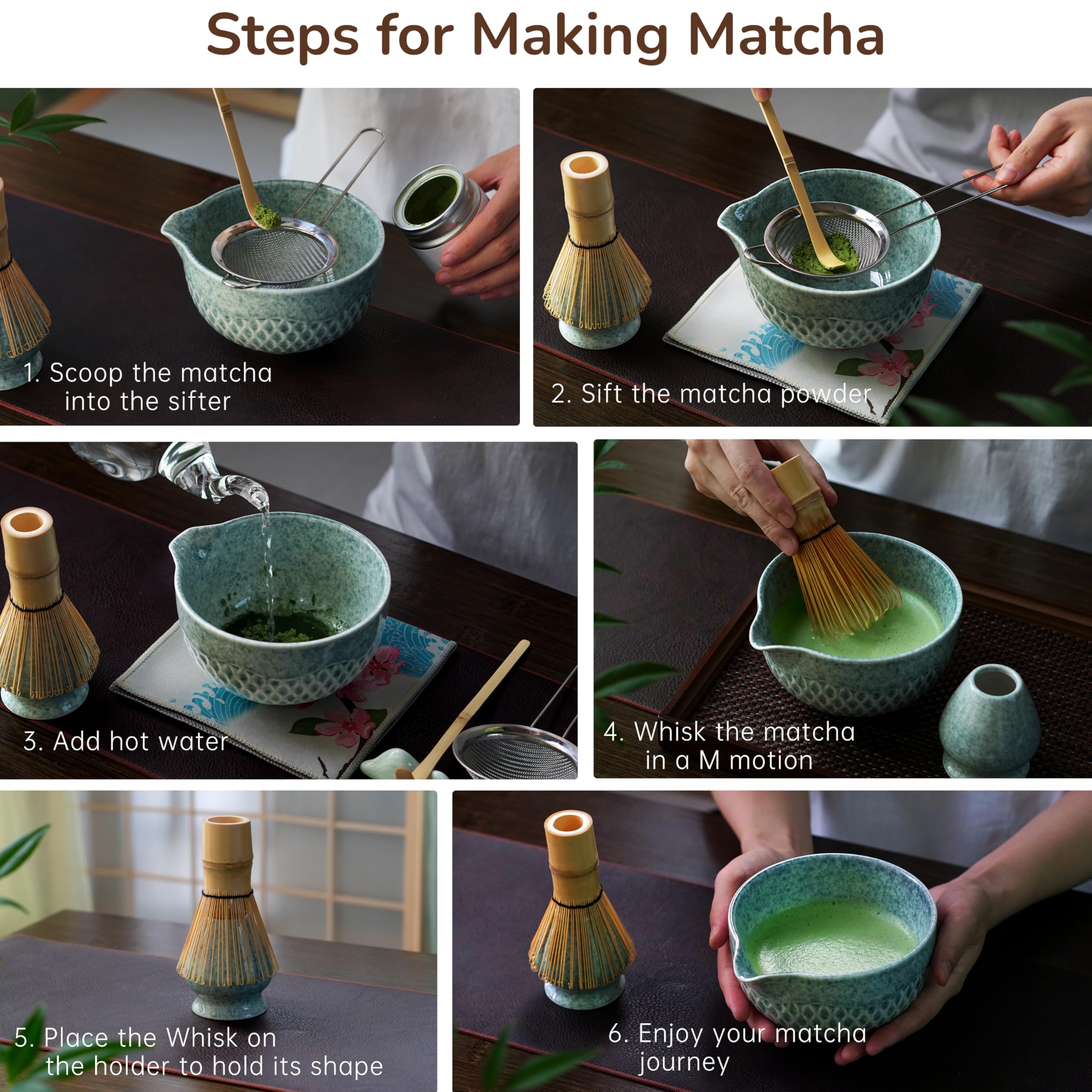 Birthday Gifts Matcha Whisk Set-Matcha Kit 7 Pcs, Dishwasher Safe Matcha Set Birthday Gifts for Matcha Lover, Ideal for Beginners(G) view 7