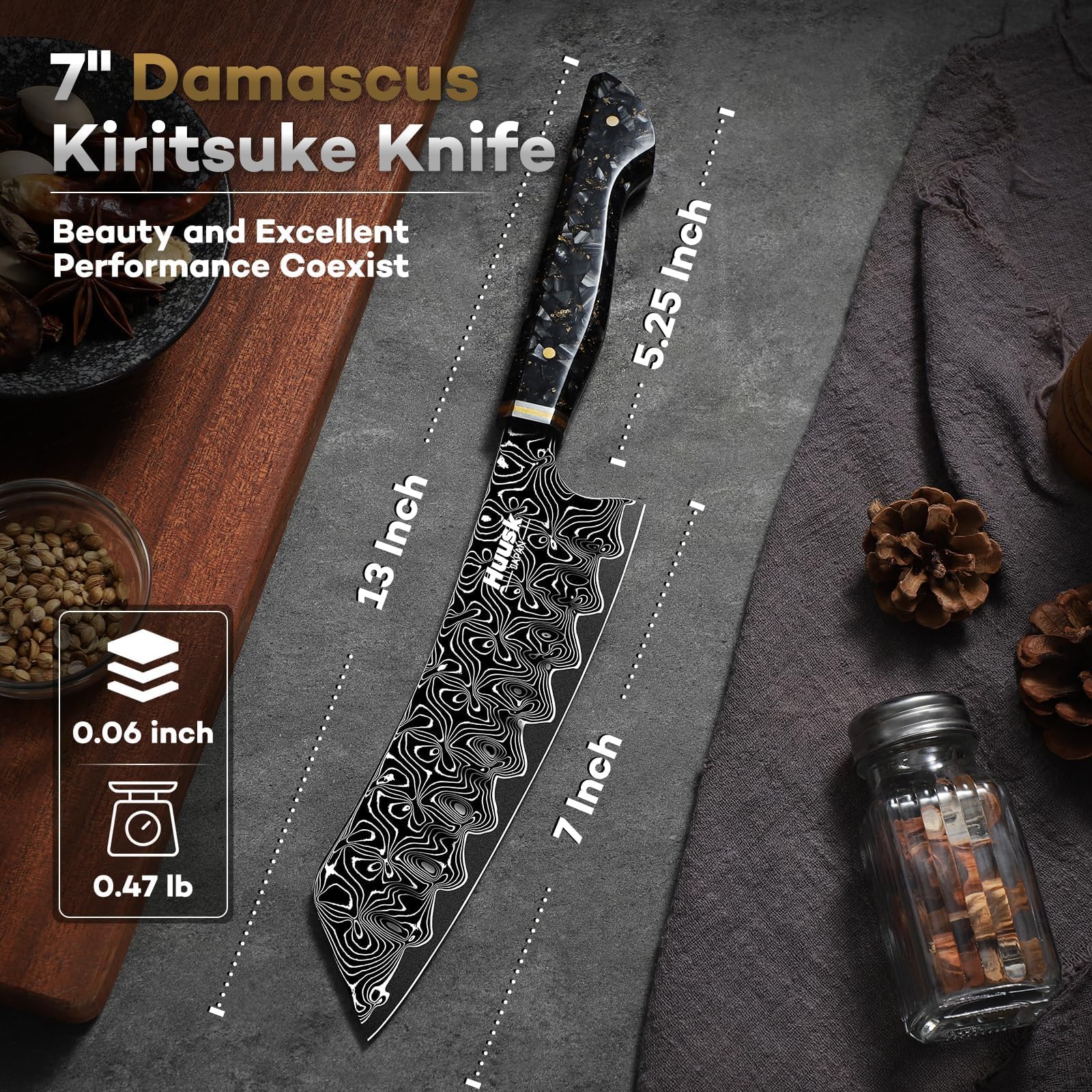 Huusk Damascus Chef Knife 7", Ultra Sharp Santoku Knives — Amazon image 7