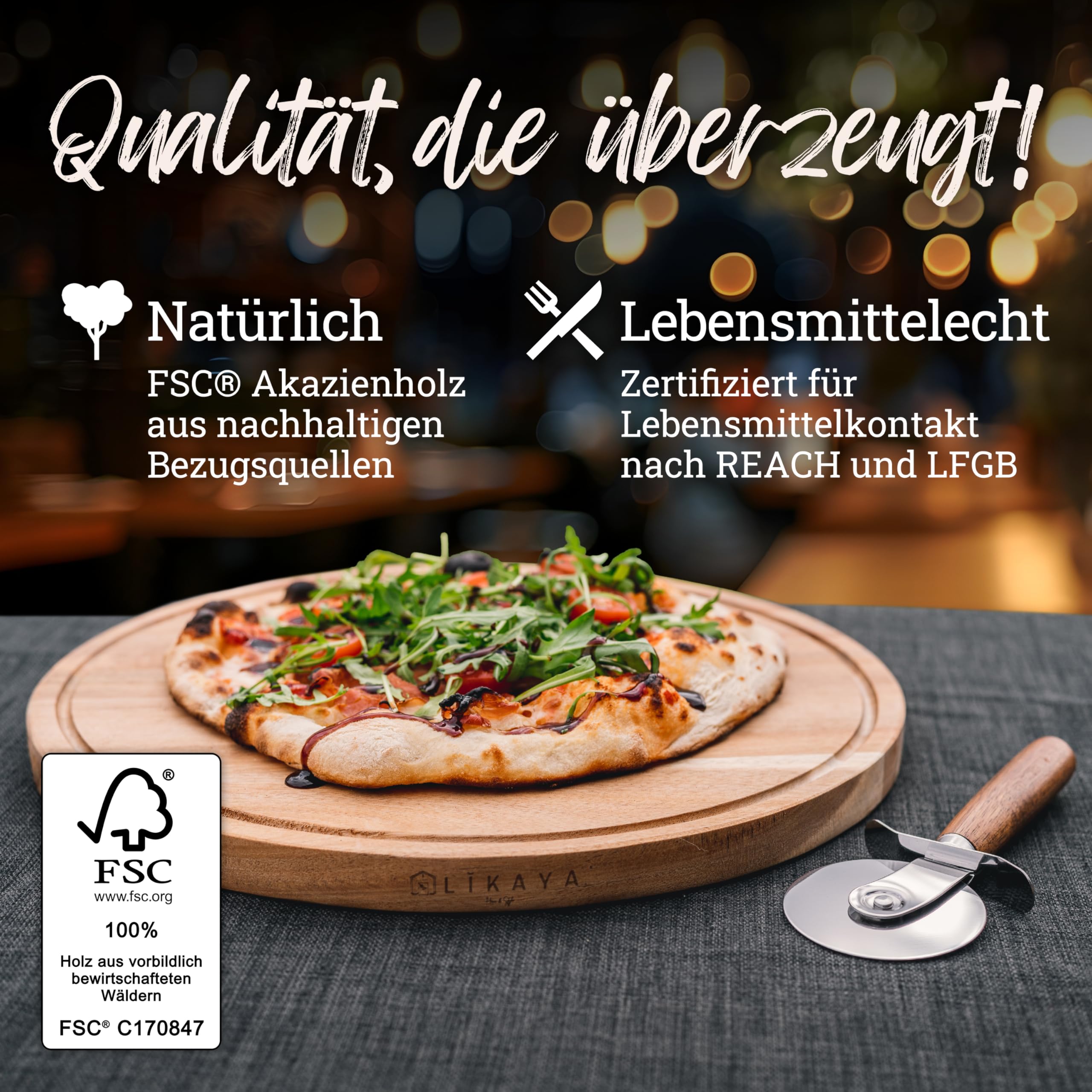 Set De 2 Planches à Pizza MARIO En Bois D'Acacia Certifié FSC® Avec Coupe-Pizza - Ø35cm - Idéal Pour Pizza, Gâteaux Et Snacks