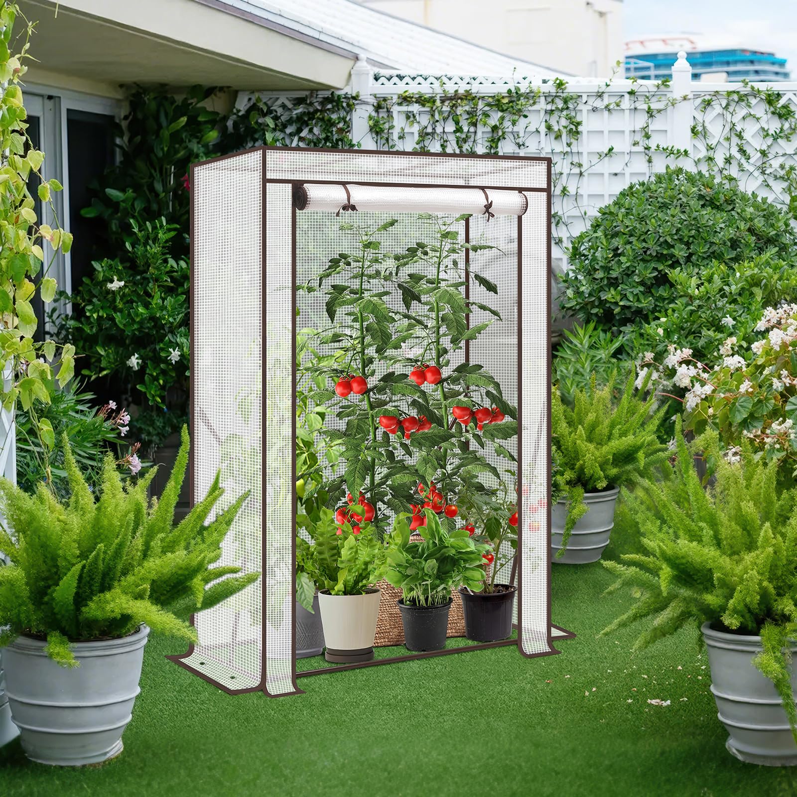 Sekey Gewächshaus Klein 150x100x50 cm, Tomatengewächshaus Foliengewächshaus Tomaten Gewächshaus Balkon Indoor Outdoor - Stabil, Winterfest & Einfach zu montieren, Weiß