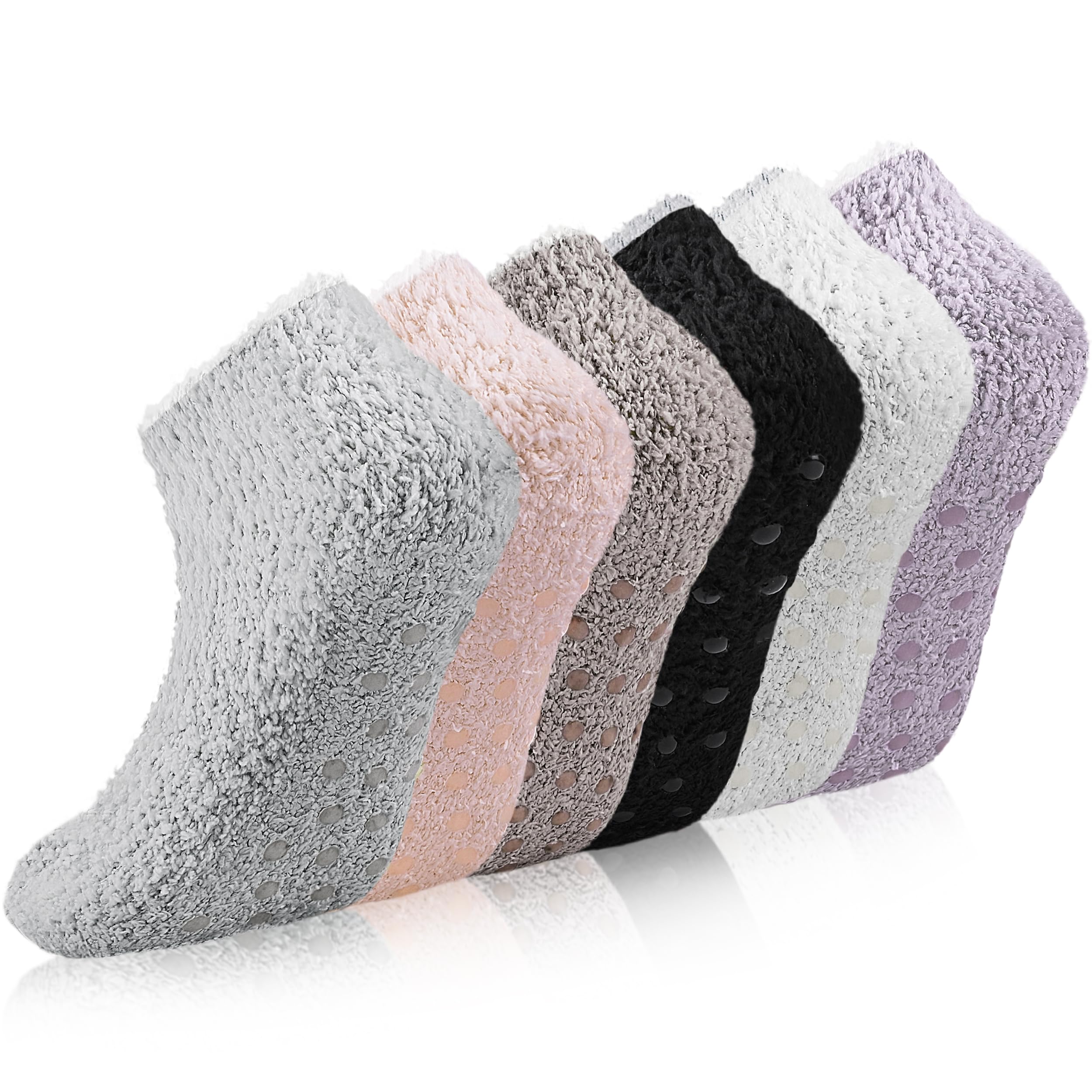 COZYOFFI3/6 Pairs Non Slip Hospital Socks for Women Fluffy Fuzzy Slipper Socks with Grips