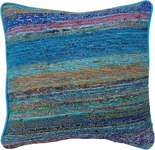 Funda de almohada decorativa de tela reciclada moderna Chindi para decoración gitana, fundas de almohada étnicas multicolor para decoración del