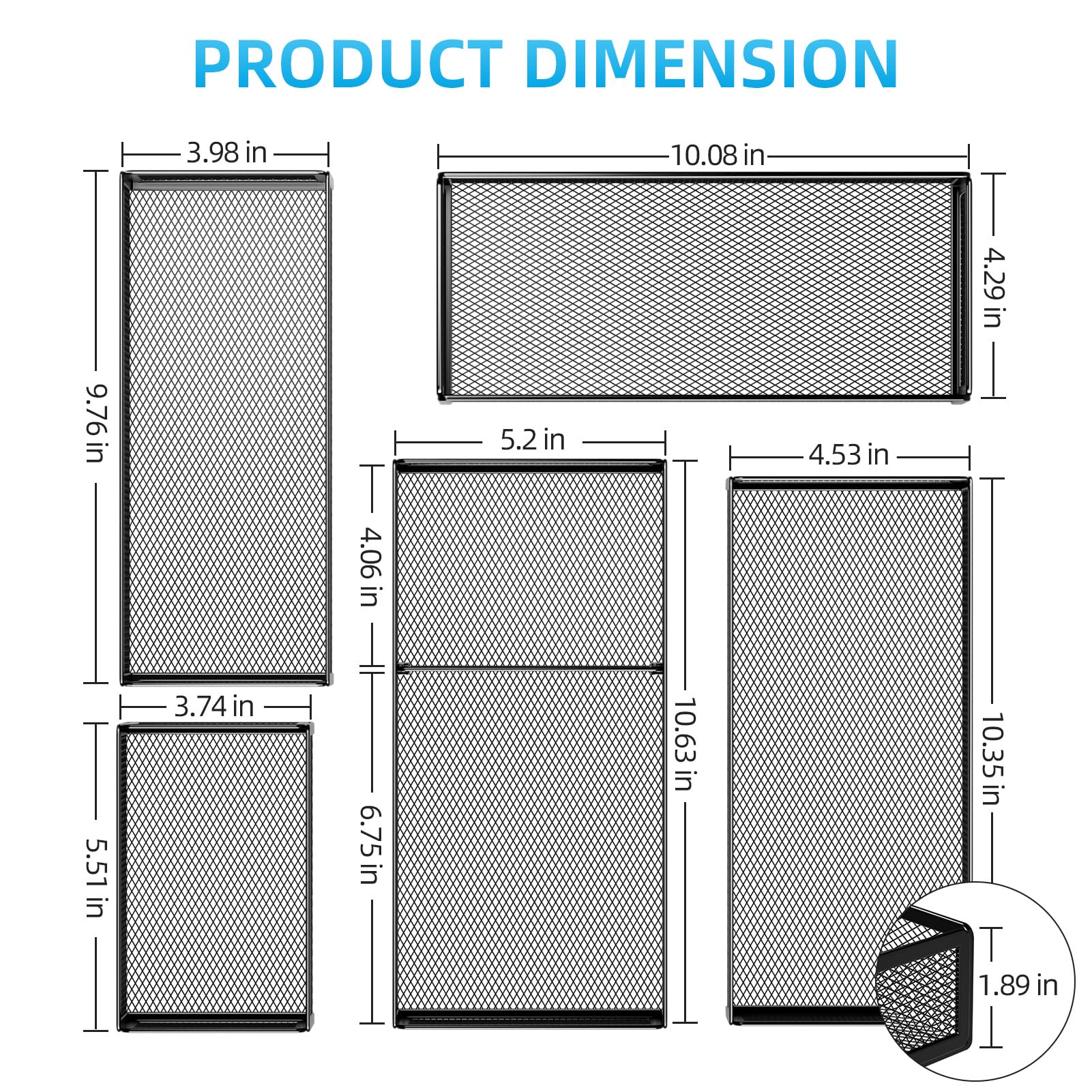 Best Office Drawer Organizer Picks for 2026 2 Marbrasse 5 Pack Desk Drawer Organizer Set, Mesh Drawer Storage Trays with 1 Adj — product photo