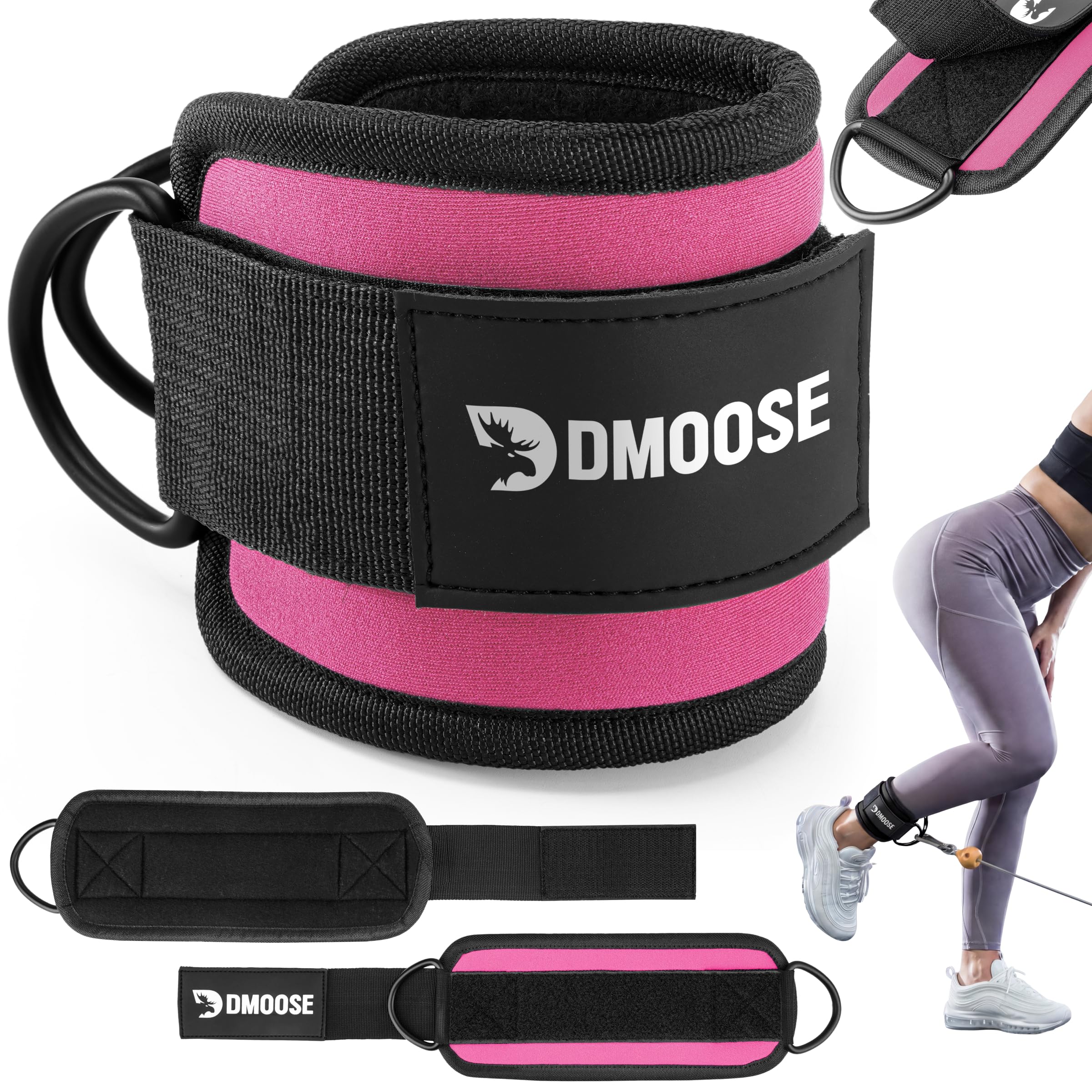 DMoose Knöchelriemen für Krafttraining, Riemenscheibe, Einheitsgröße mit Polsterung von höchster Qualität, für Sport, Kickback, Gesäßtraining