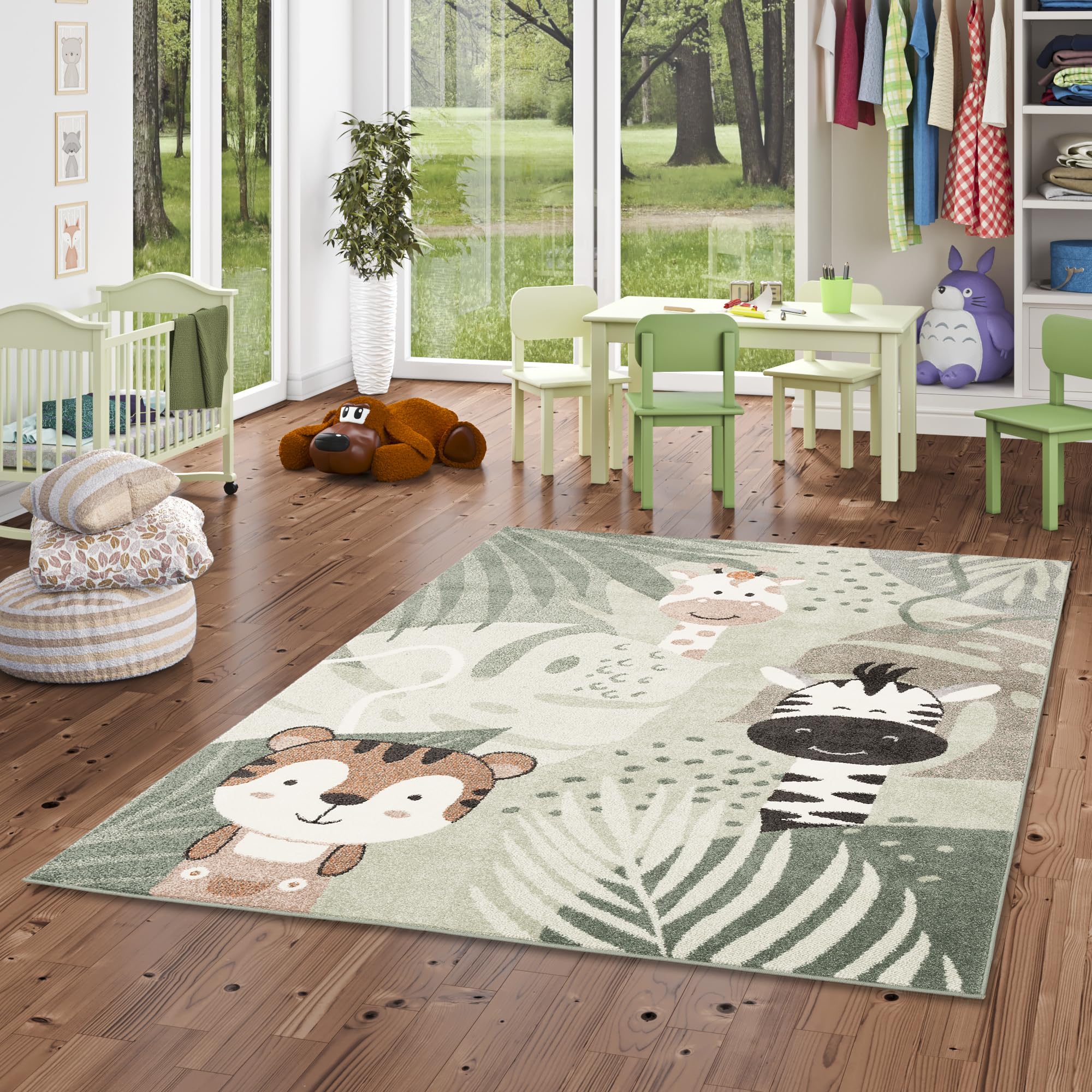 Pergamon Kinder Teppich Weich Kinderzimmer Softstar Kids Safari Friends Mintgrün in 5 Größen