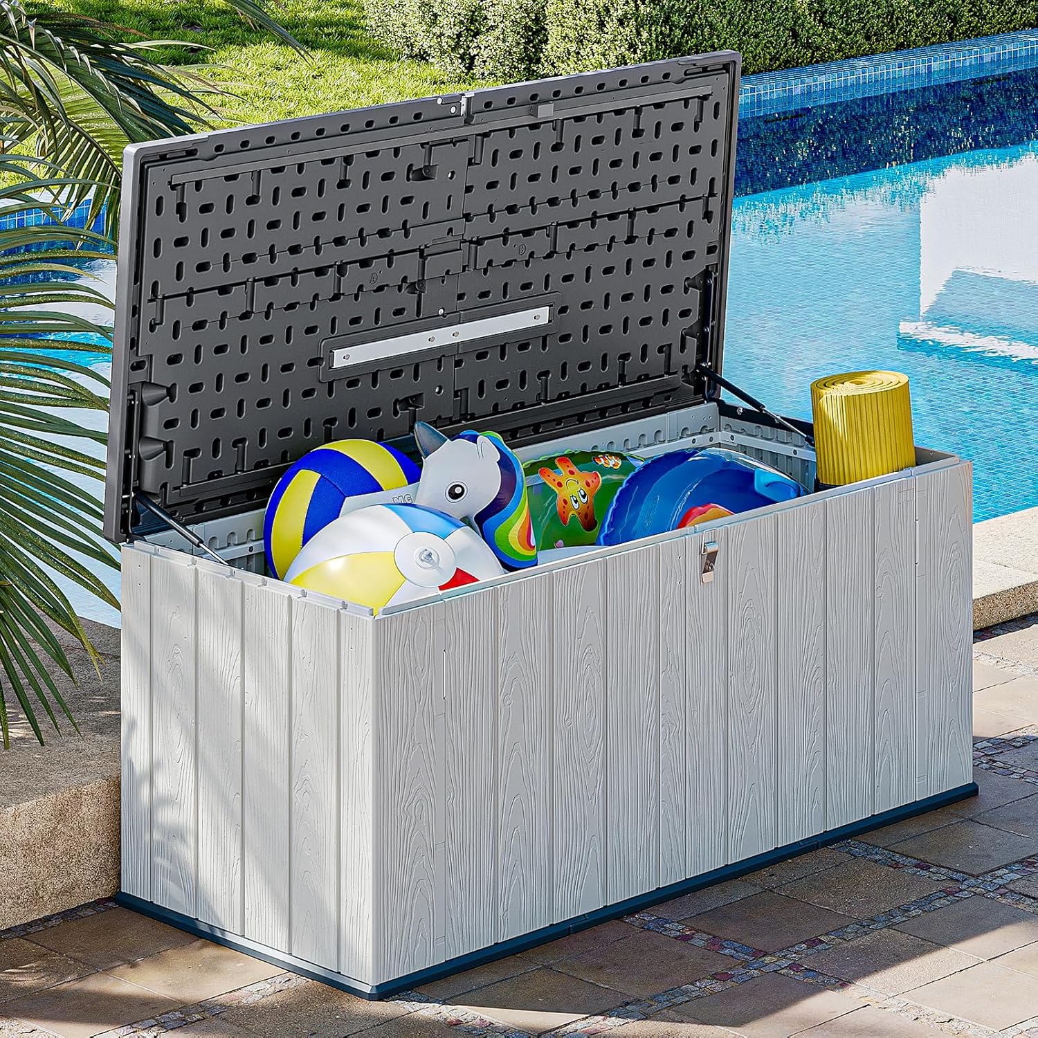 Aoxun 5x2 Outdoor Storage Shed, Large Resin Storage shed with Locker for Garden and Pool