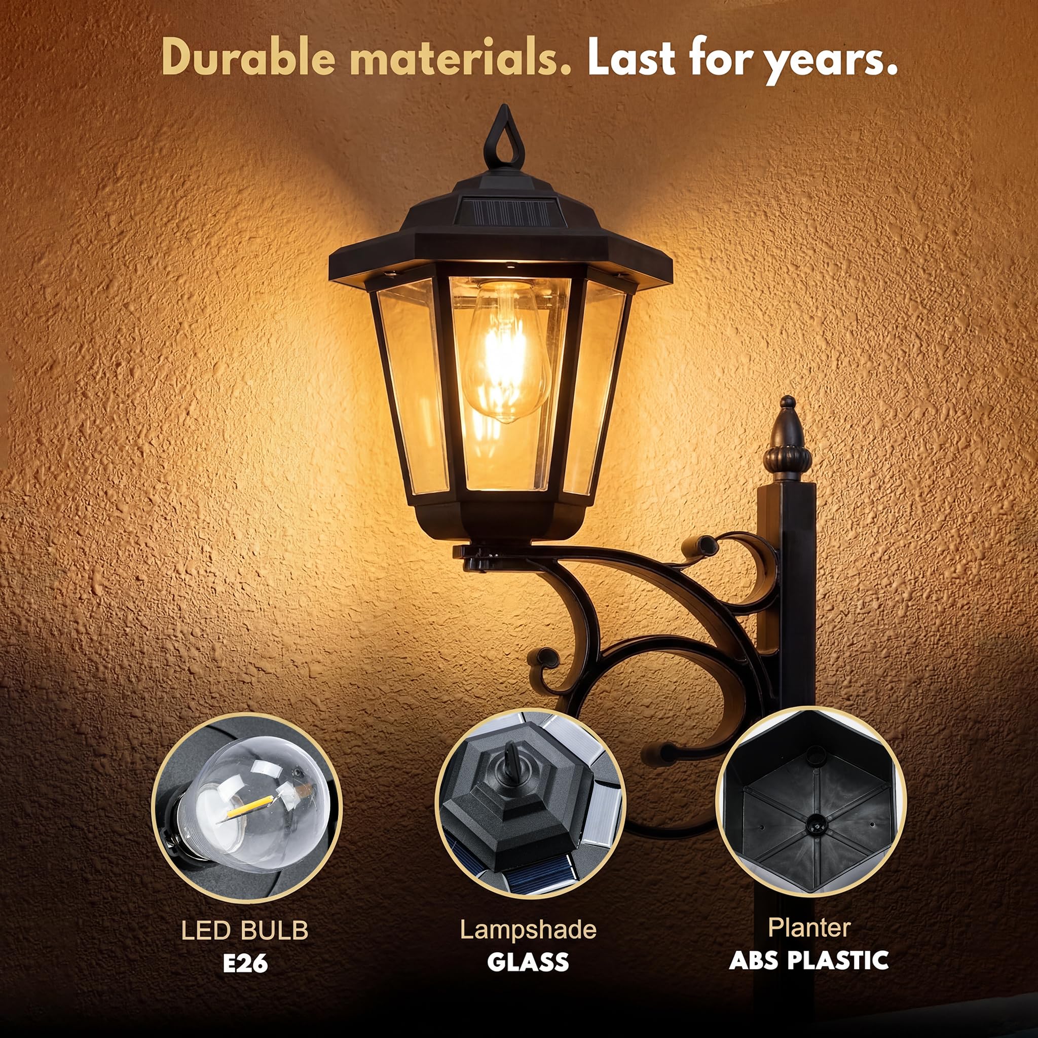 Farol Solar Exterior con Maceta 75 cm, Luces Solares Jardín