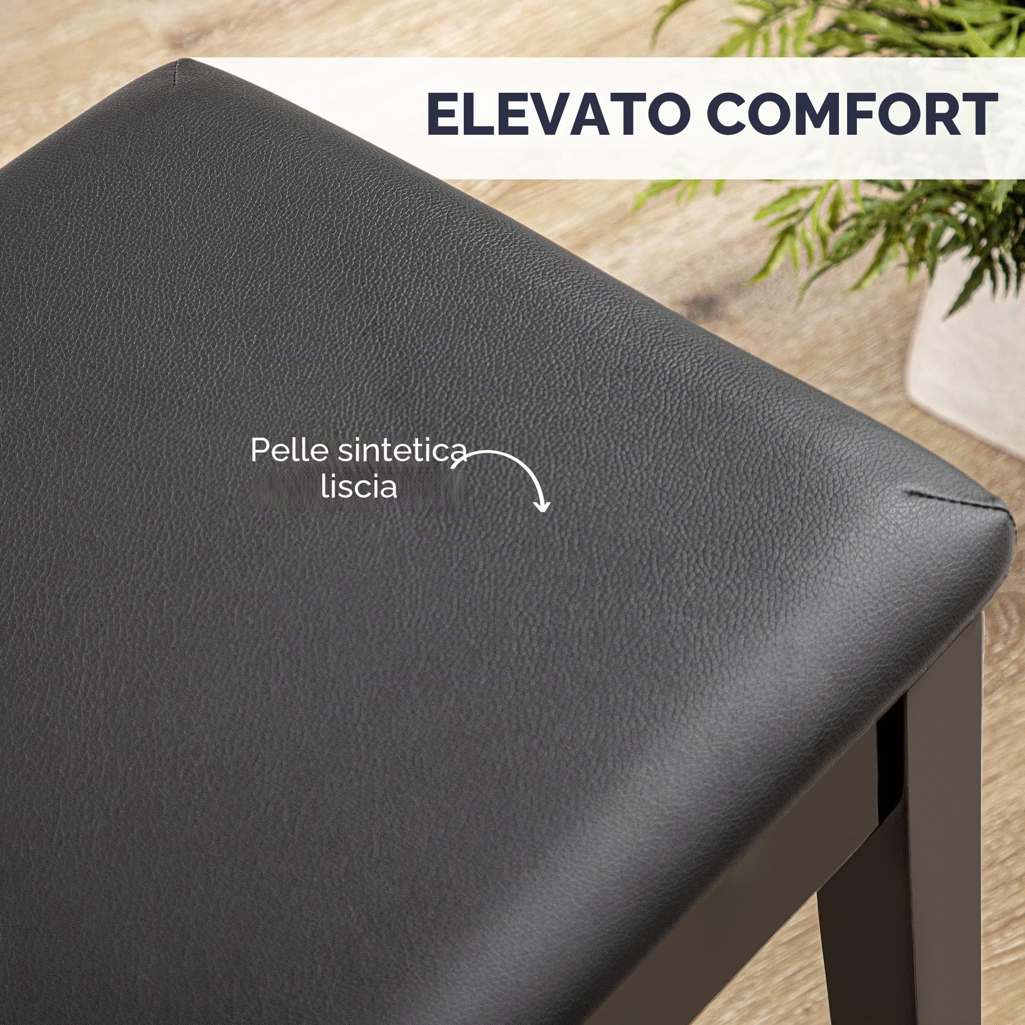 HOMCOM Sgabello per Pianoforte con Vano Contenitore PU 75x35x49cm Nero | Panca per Pianoforte, in Legno e Finta Pelle PU