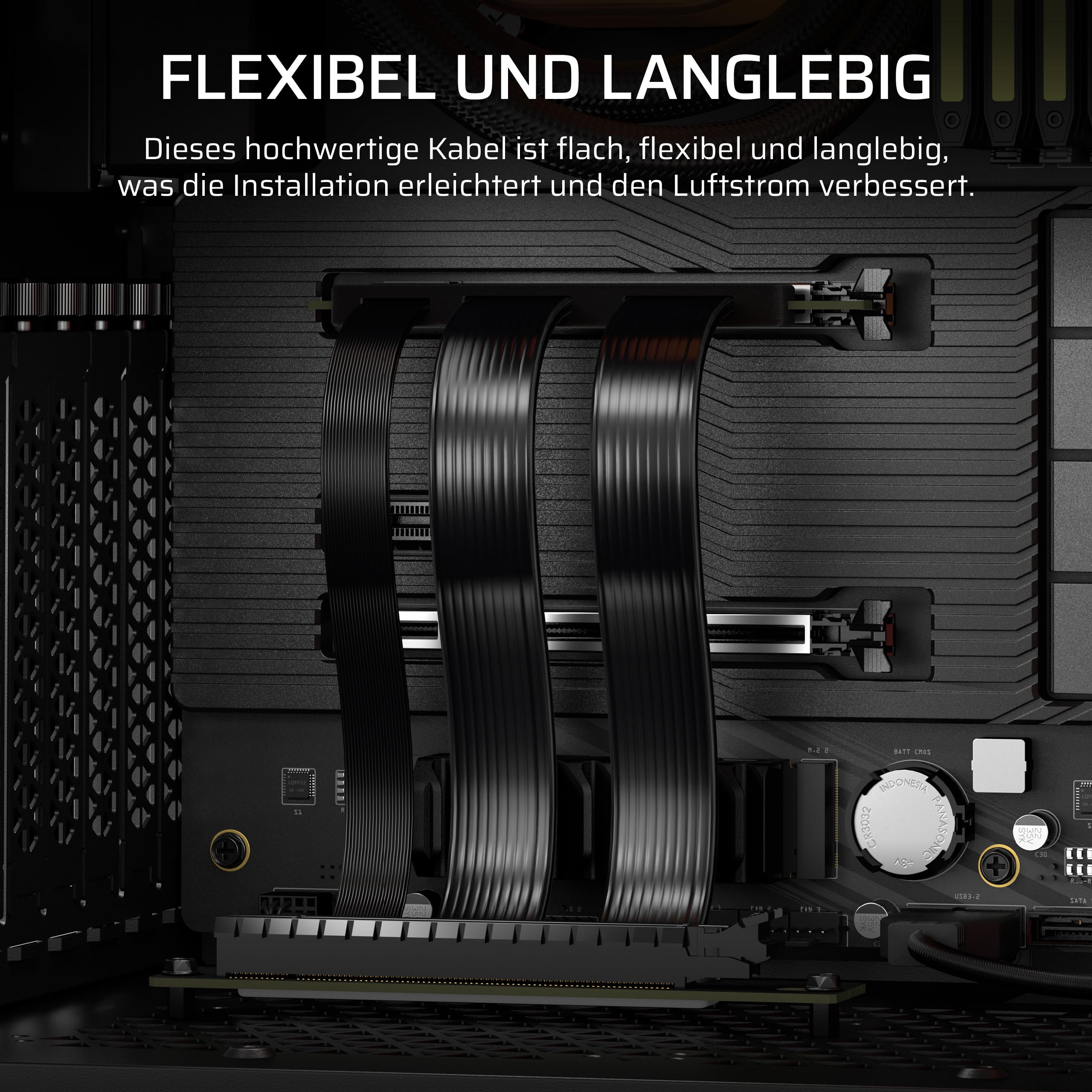 Corsair Premium PCIe 5.0 x16 175mm Riser-Kabel – Schwarz | Ultraflexibles, Langlebig
