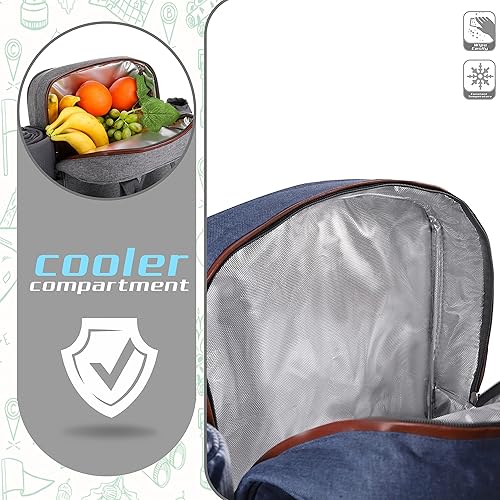 Miniatura 5 de ALLCAMP OUTDOOR GEAR Juego de mochila de picnic para 2 personas con soporte desmontable para botellasvino, manta de forro polar, juego de platos y