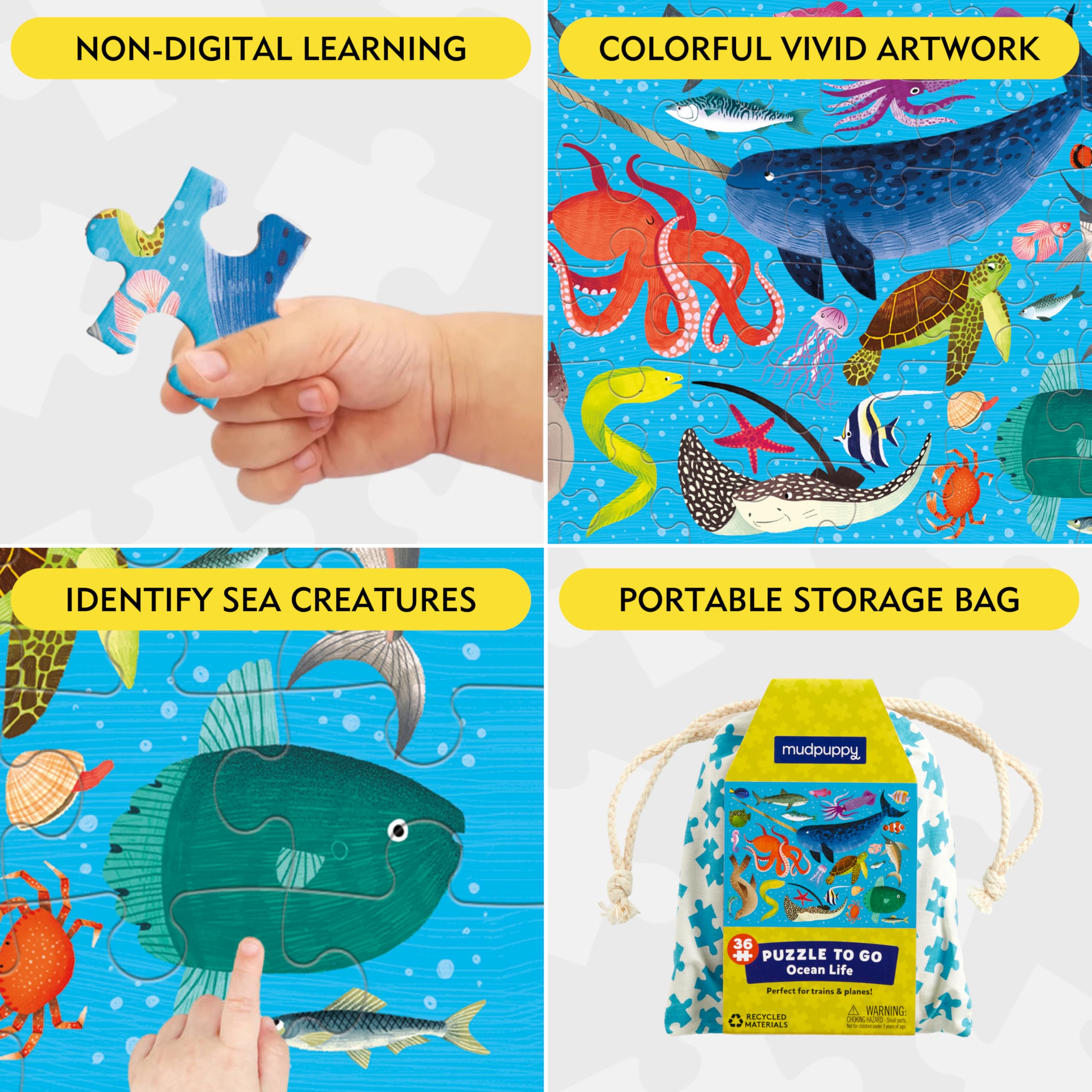 Amazon.com: Mudpuppy Ocean Life – 36 Piece Puzzle to Go Featuring