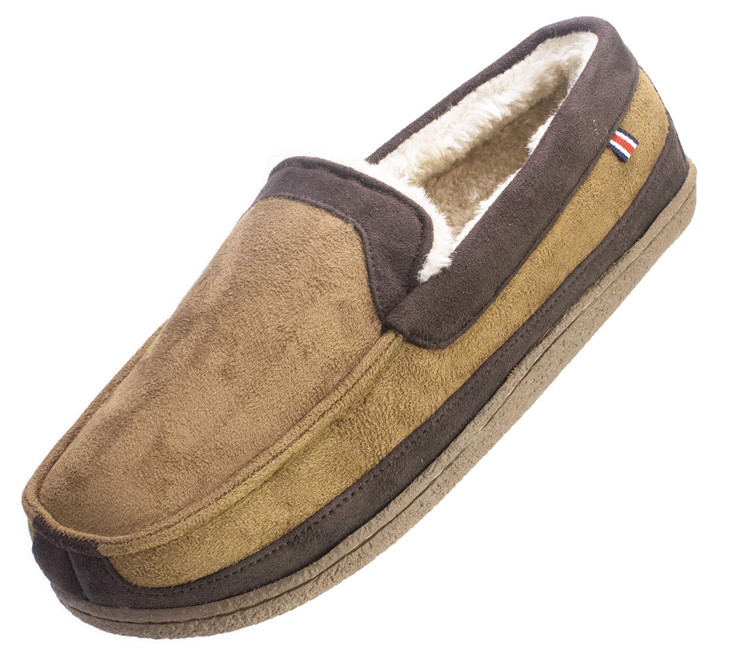 IzodMen's Classic Two-Tone Moccasin Slipper, Winter Warm Slippers with Memory Foam
