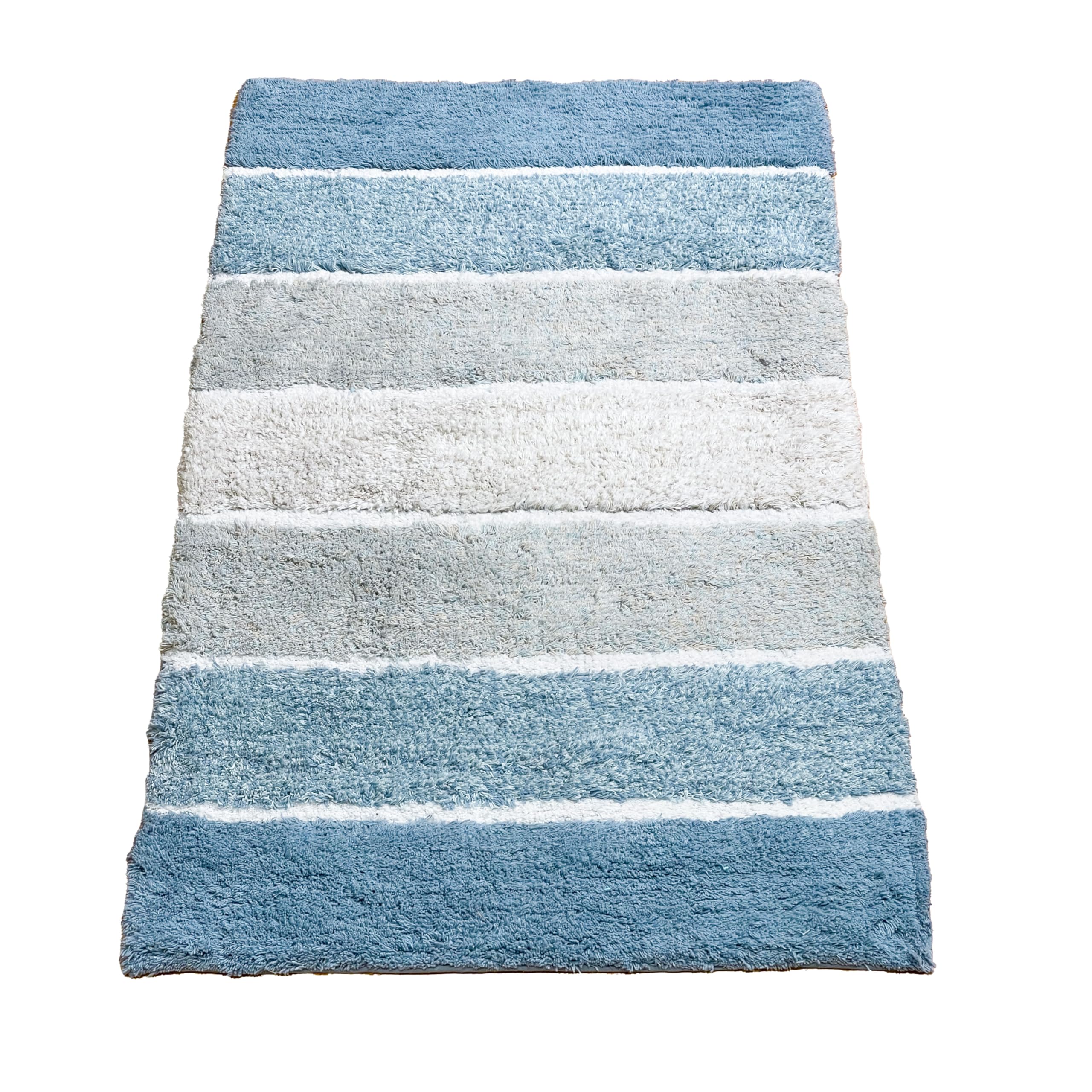 Chardin home Cordural Stripe Bath Mat, 21 x 34 Inches | Non Slip Bathroom Rug, Machine Washable, Plush, Highly Absorbent | Ombre Blues & White