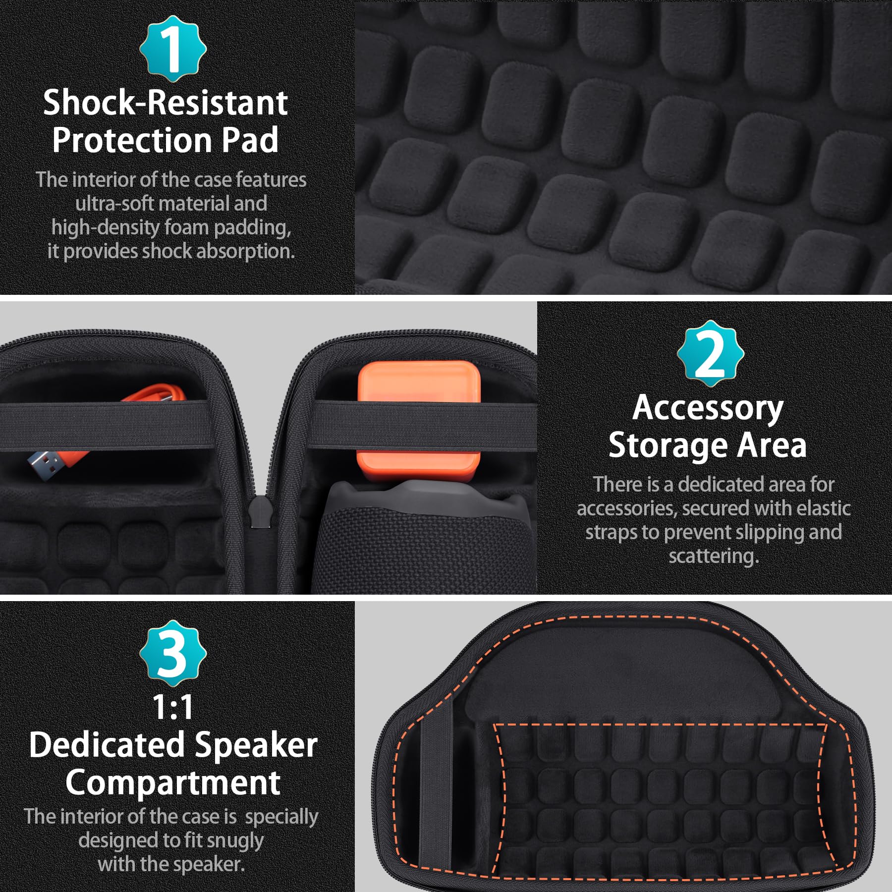co2CREA Dur Étui de Voyage Rigide Housse Cas Coque pour JBL Charge 6 Haut-Parleur Bluetooth Portable, étui Seulement
