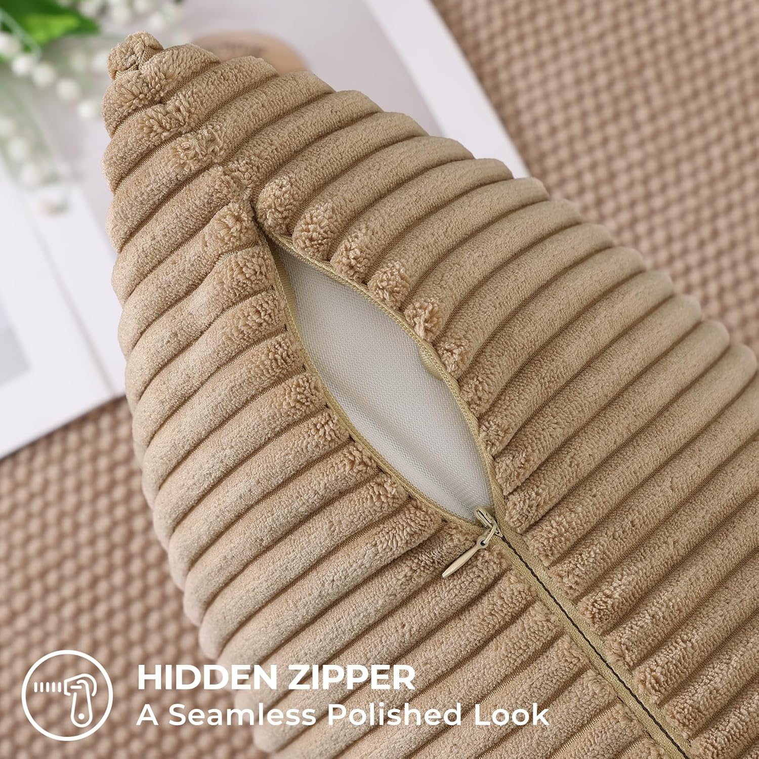 Mecatny Corduroy Decorative Throw Pillow Covers 20x20 Set of 2 for Sofa Living Room, Soft Neutral Boho Couch Pillow Covers for Home Decor, Khaki - Image 5