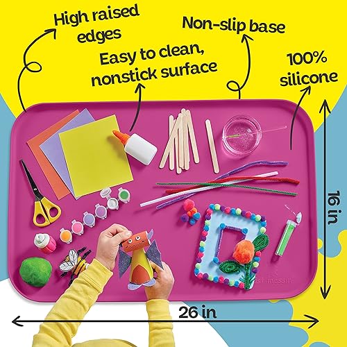 Miniatura 4 de Just Messin' Tapete de silicona para manualidades, resina, pintura, limo y joyería, protector de mesa multiusos con lados elevados para contener el