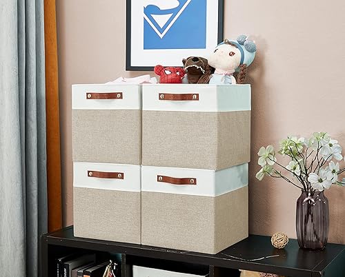 Miniatura 6 de DECOMOMO - Cubos plegables de almacenamiento, canastas resistentes de tela catiónica, cubos con asas, para organización de estantes, habitación del