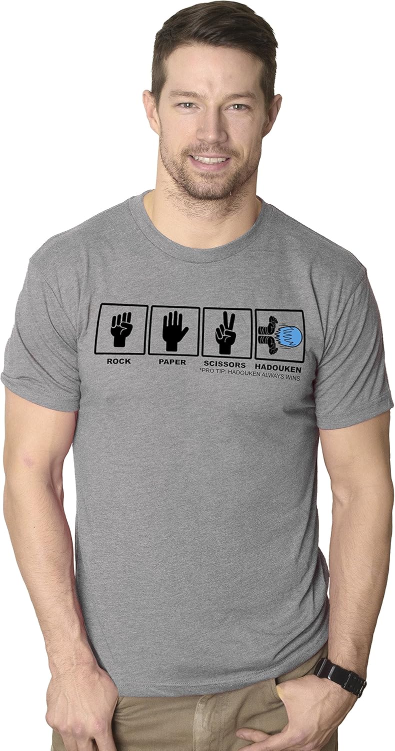 Mens Rock Paper Scissors Hadouken T Shirt Funny Video Gamer Nerdy Graphic Tee - Image 2