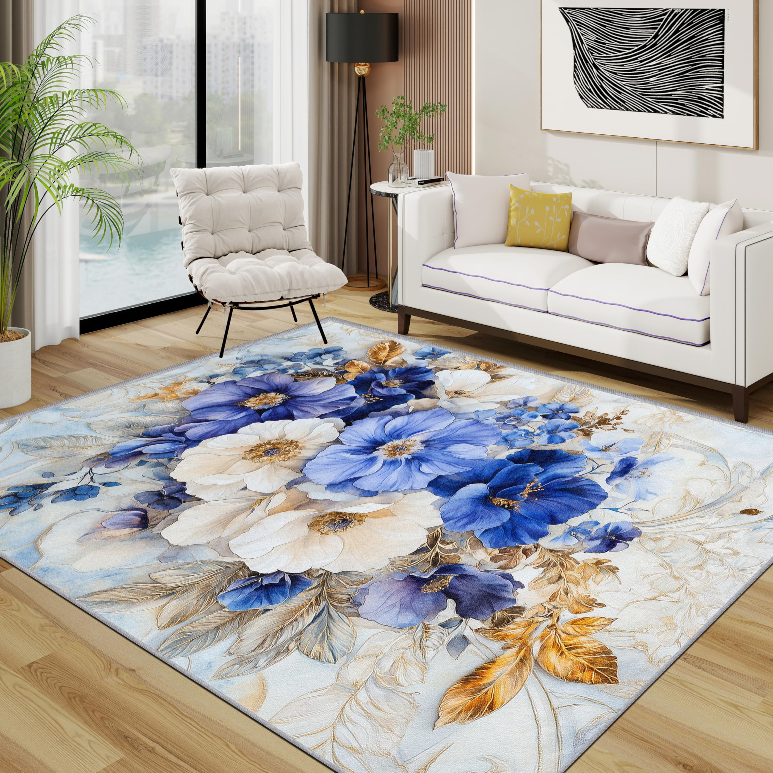 Floral Rug - Flower Botanical Small Rugs for Bedroom 50x80, Luxury Noble Nature Floor Mat Soft Washable Non Slip Indoor Mats, Floral Home Decor