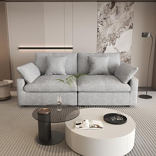 Miniatura 120 de WJShome - Sofá seccional modular en forma de nube para sala de estar, sofá de 160" con relleno de plumón en forma de U con otomano, sofás