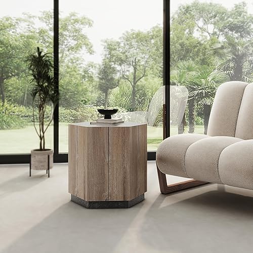 Miniatura 4 de WILLIAMSPACE Mesa auxiliar de madera con cajón, mesa auxiliar de esquina para espacios pequeños, mesita de noche para sala de estar, dormitorio,