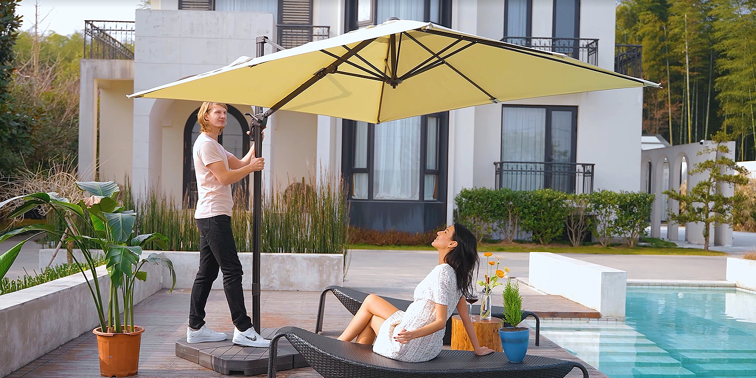 bluu sycamore patio cantilever umbrella BLUU SYCAMORE 8.2 * 8.2 FT Square Cantilever Patio Umbrella, Aluminum  Outdoor Offset Umbrella with UV Protection Solution-dyed Fabric Canopy,  360° Rotation Infinite Tilt & Cross Base (Navy Blue) : Patio, Lawn & Garden