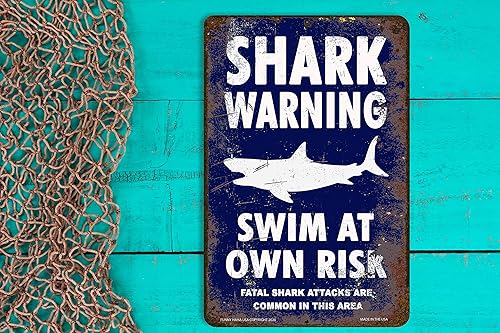 Miniatura 2 de Señal de advertencia de tiburón, letrero de metal, color azul marino